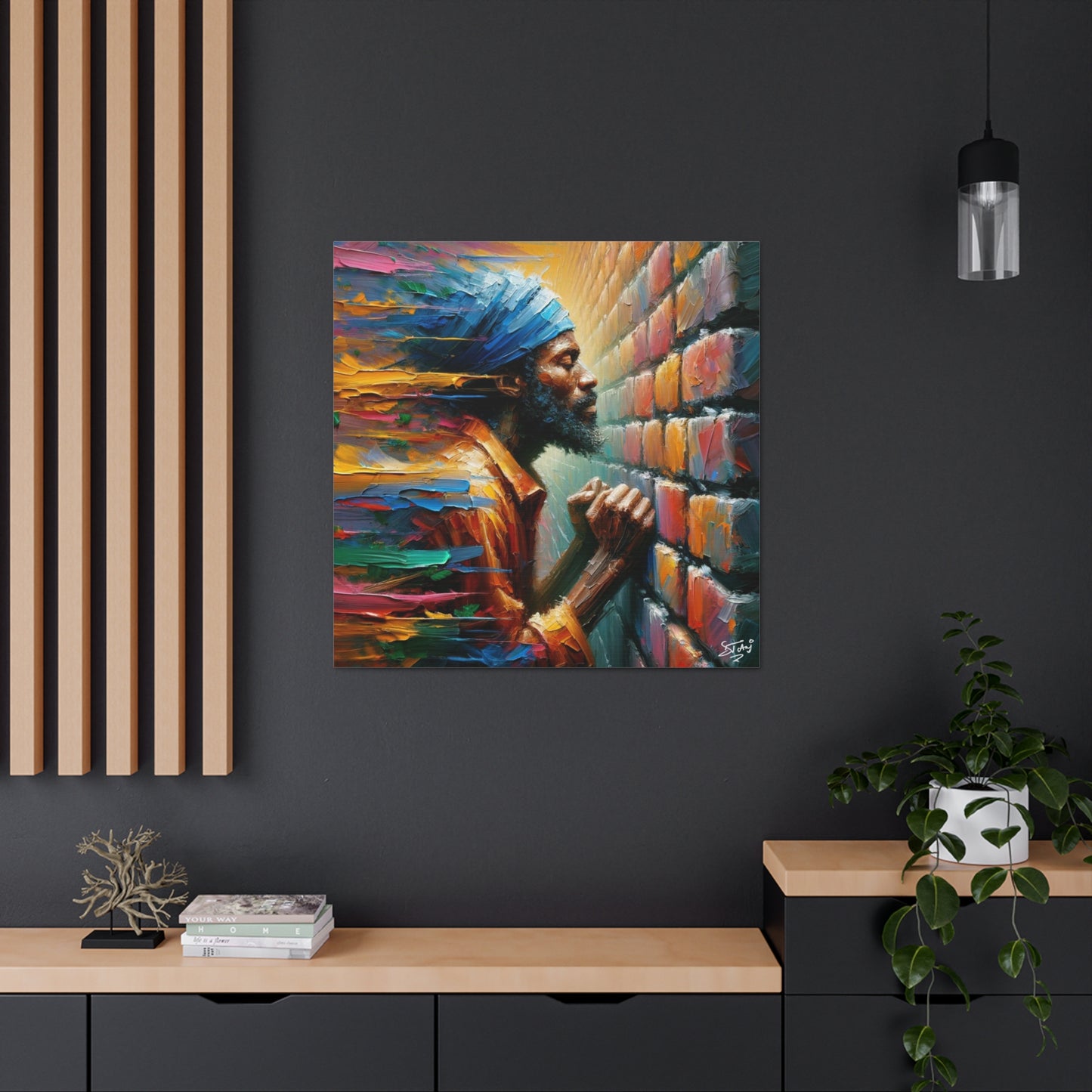 Art Print, Afro-Caribbean Man "The Resistance (3)," Oil Finish, West Indian Ethnicity, Cultural, Heritage, Semi-Abstract, Canvas Gallery Wrap