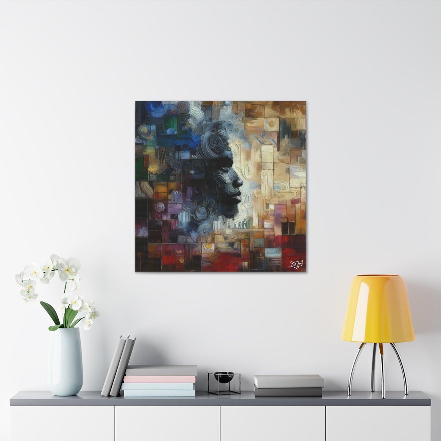 Art Print, Afro-Caribbean Man "In Abstraction," Oil Finish, West Indian Ethnicity, Cultural, Heritage, Abstract, Canvas Gallery Wrap