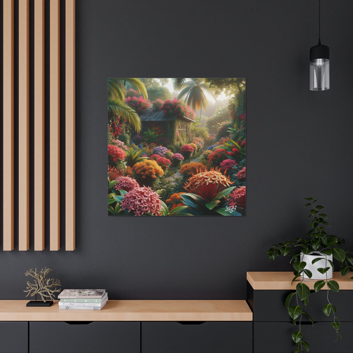 Oil Print of Ixora Garden in The Caribbean, Vibrant and Vivid Colors of Ixora flowers, Trinidad and Tobago, Canvas Gallery Wraps