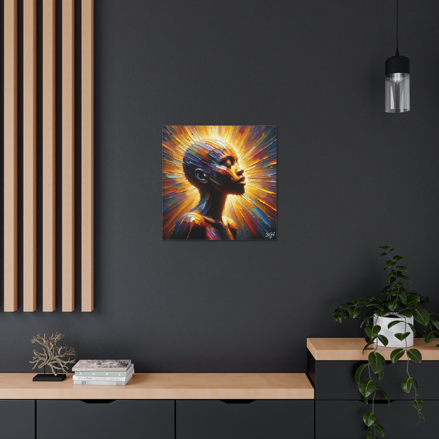 Art Print, Afro-Caribbean Bald Woman, Oil Finish, West Indian Ethnicity, Cultural, Heritage, Semi-Abstract, Canvas Gallery Wrap