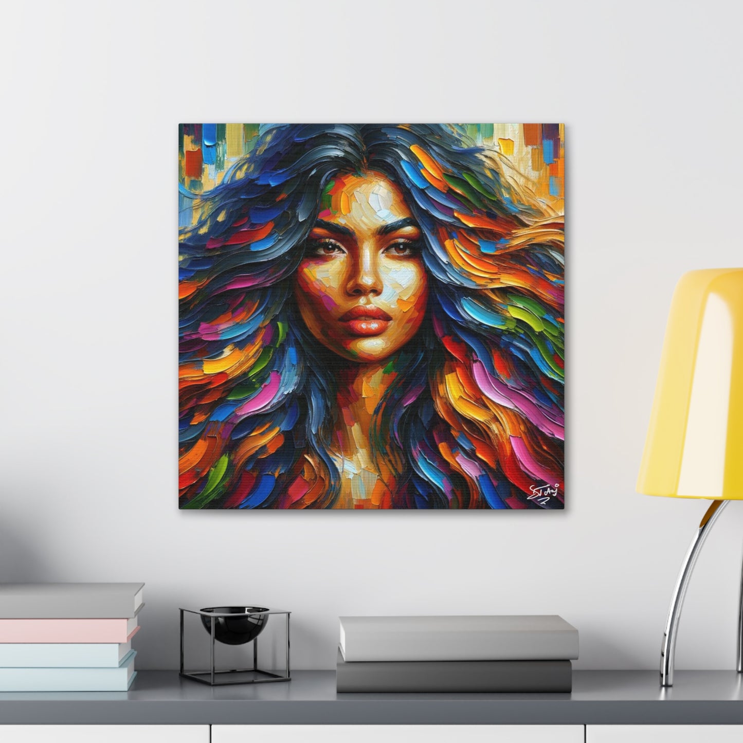 Art Print, Indo-Caribbean Woman, Oil Finish, West Indian Ethnicity, Cultural, Heritage, Semi-Abstract, Canvas Gallery Wrap