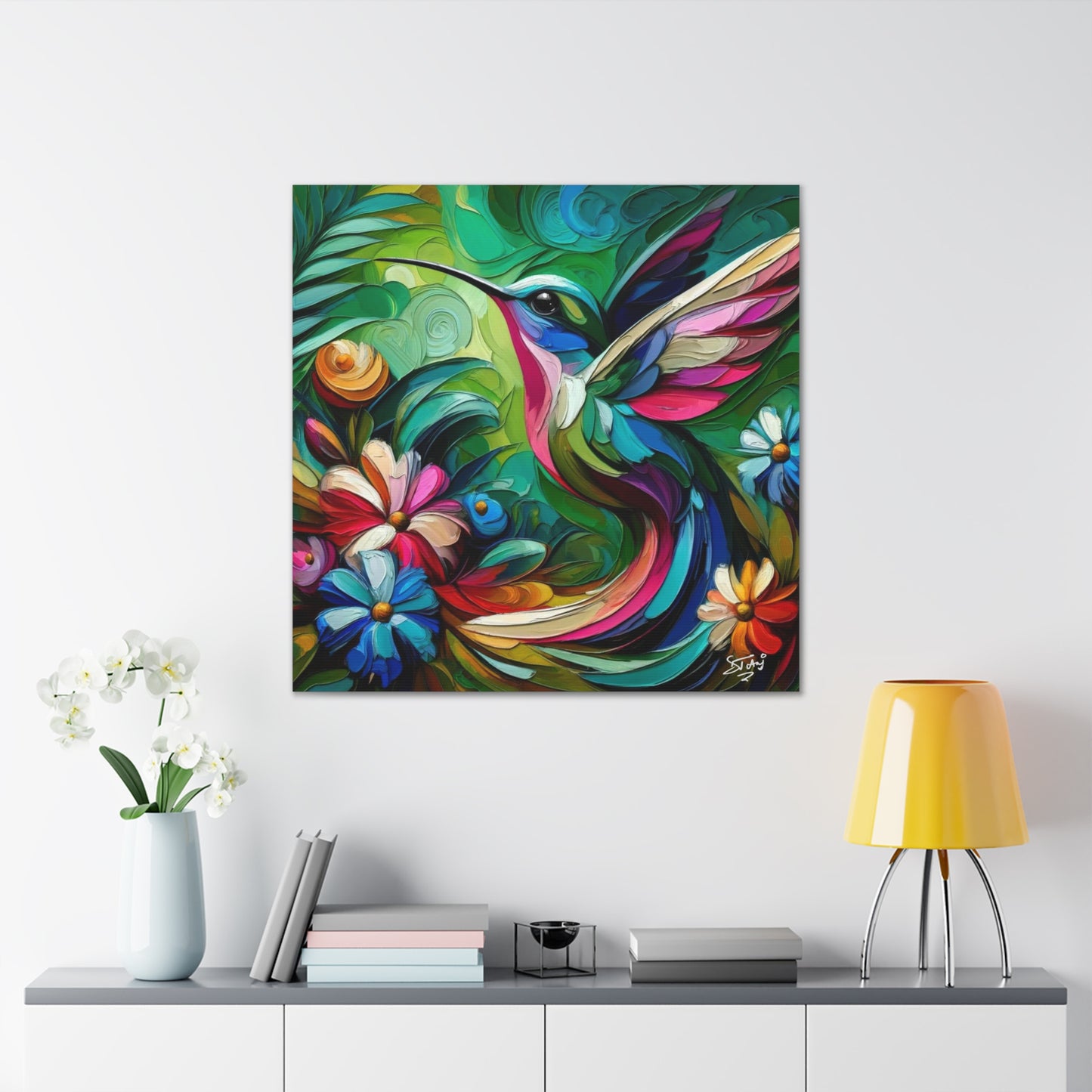 Art Print, Hummingbird, Caribbean Birds, Abstract Oil Finish, Caribbean Nature, Cultural, Heritage, Canvas Gallery Wrap