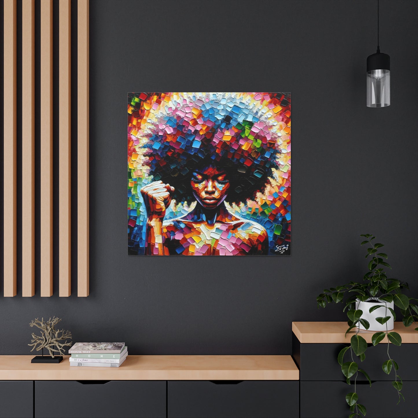 Art Print, Afro-Caribbean Woman, Black Power, Oil Finish, West Indian Ethnicity, Cultural, Heritage, Semi-Abstract, Canvas Gallery Wrap