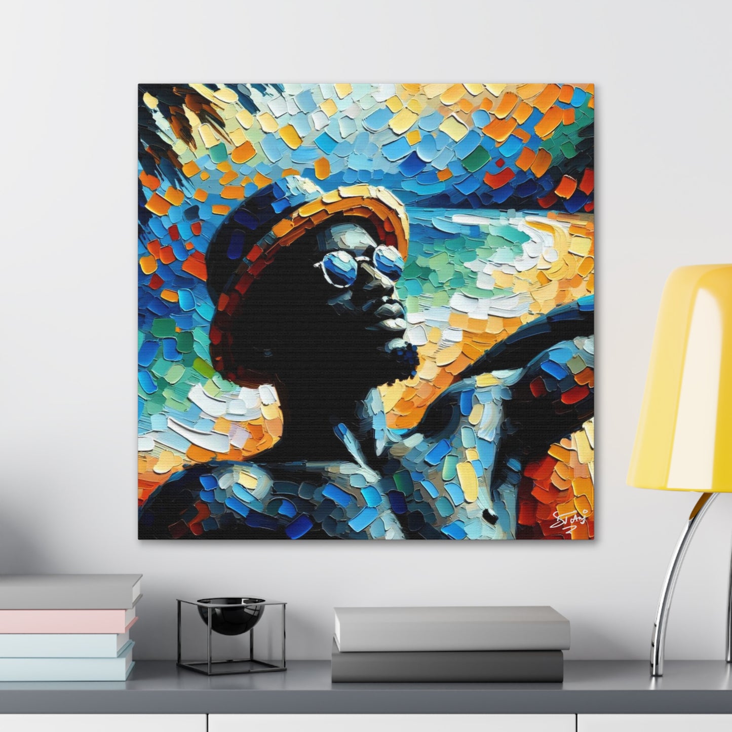 Art Print, Afro-Caribbean Man "In Silhouette," Oil Finish, West Indian Ethnicity, Cultural, Heritage, Semi-Abstract, Canvas Gallery Wrap