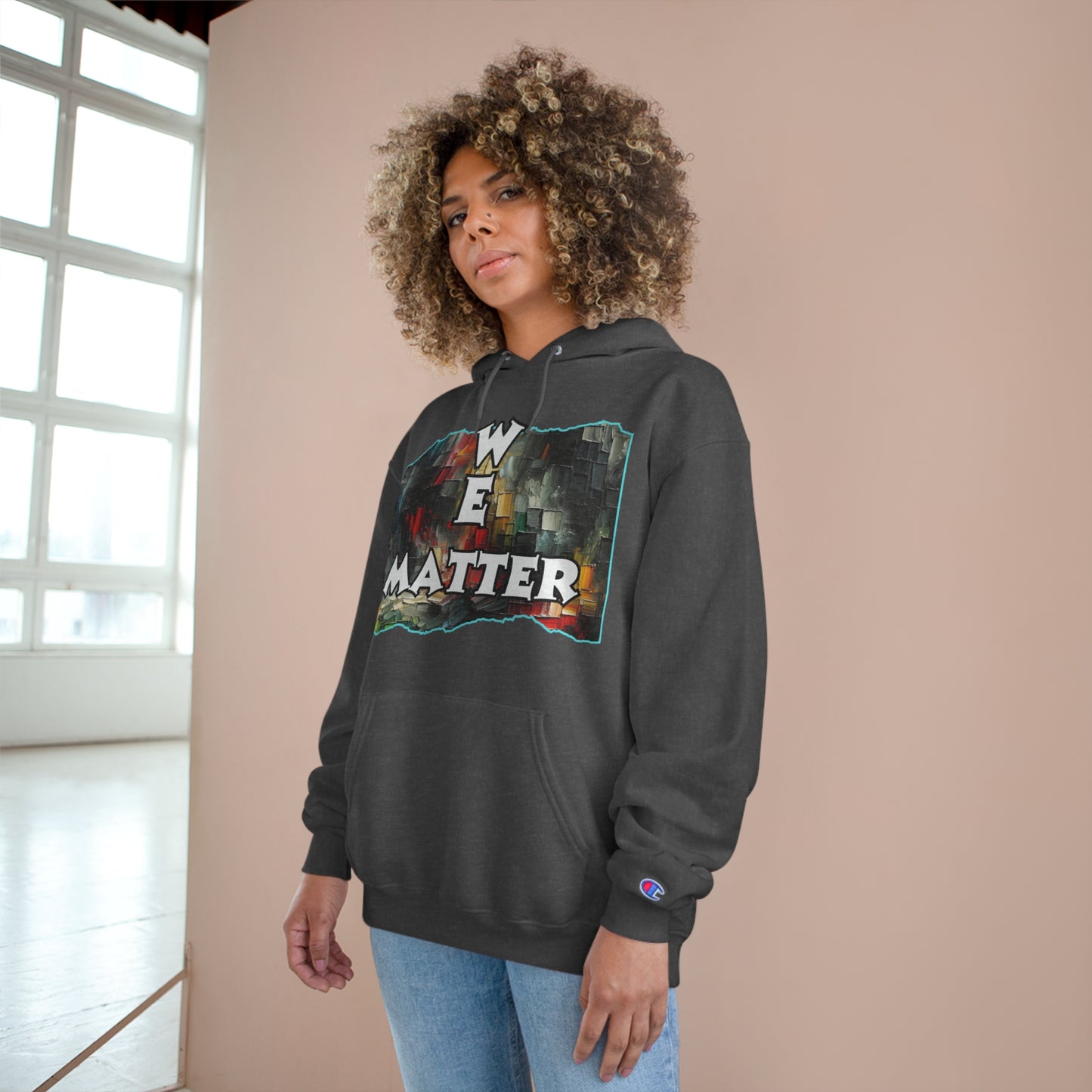 Champion Hoodie, "We Matter" Inclusion, Anti-Racism, Racial Justice, One Love, Unity, Diversity, Immigrant Outsiders, Caribbean Culture, FashionWithPurpose, ConsciousClothing, Cultural Identity, Black Inspiration Empowerment