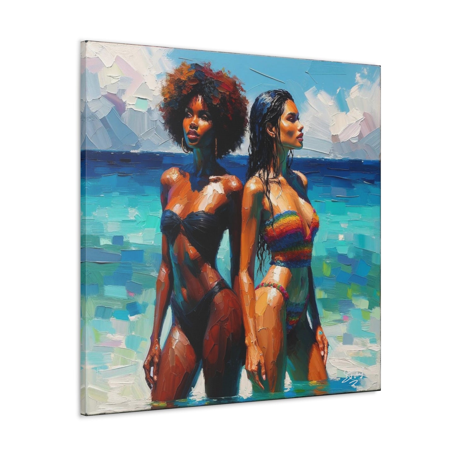 Art Print, Caribbean Women, Semi-Abstract Oil Finish, West Indian Ethnicity, Cultural, Heritage, Canvas Gallery Wrap