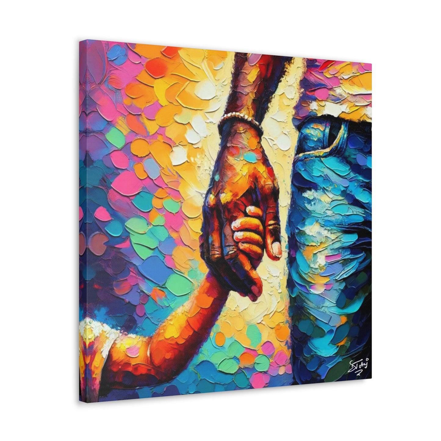 Art Print, Afro-Caribbean Father & Son, Oil Finish, West Indian Ethnicity, Cultural, Heritage, Abstract, Canvas Gallery Wrap