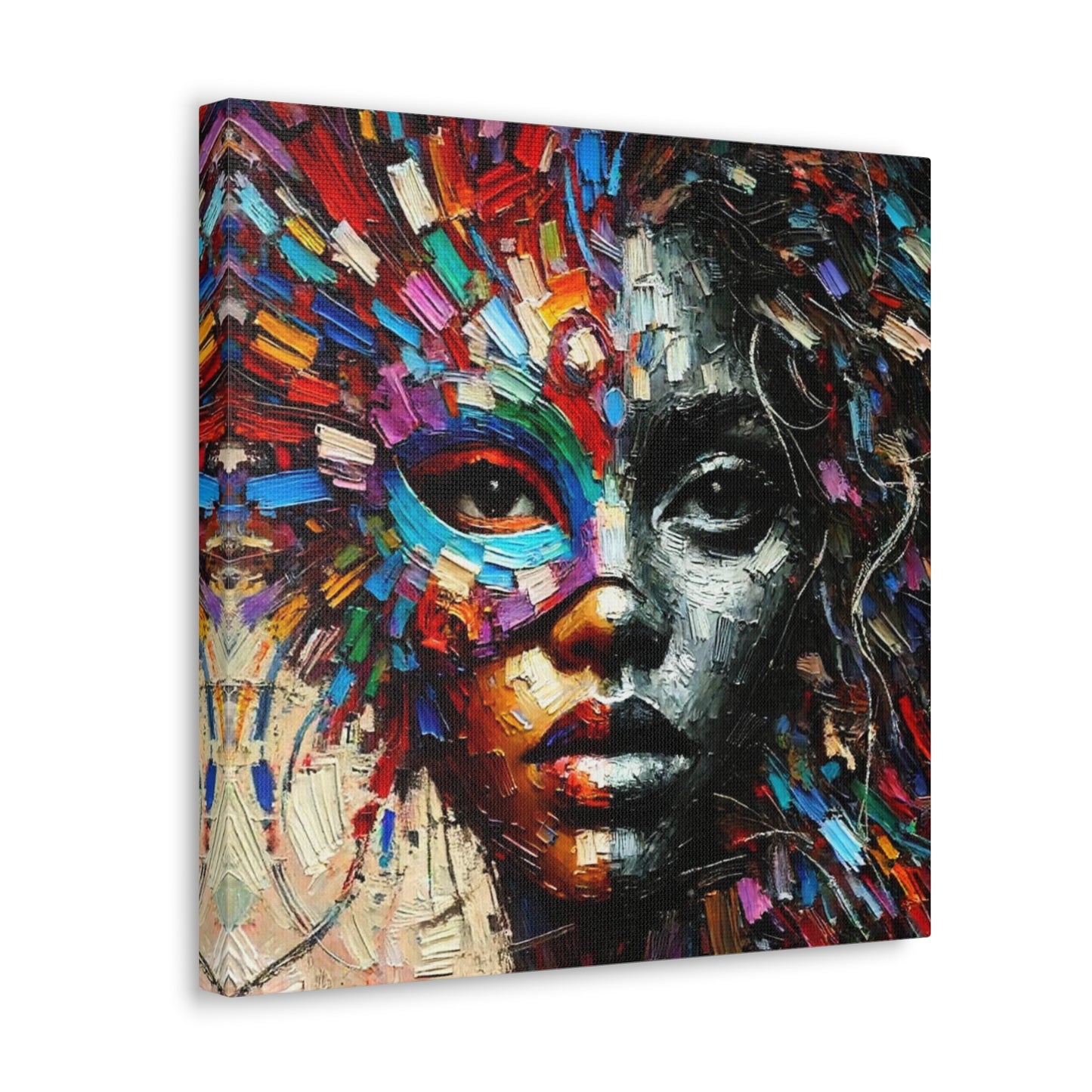 Art Print, African Woman, Black Power, Silhouette, Mask, Abstract Oil Finish, Unity, One Love, Canvas Gallery Wrap