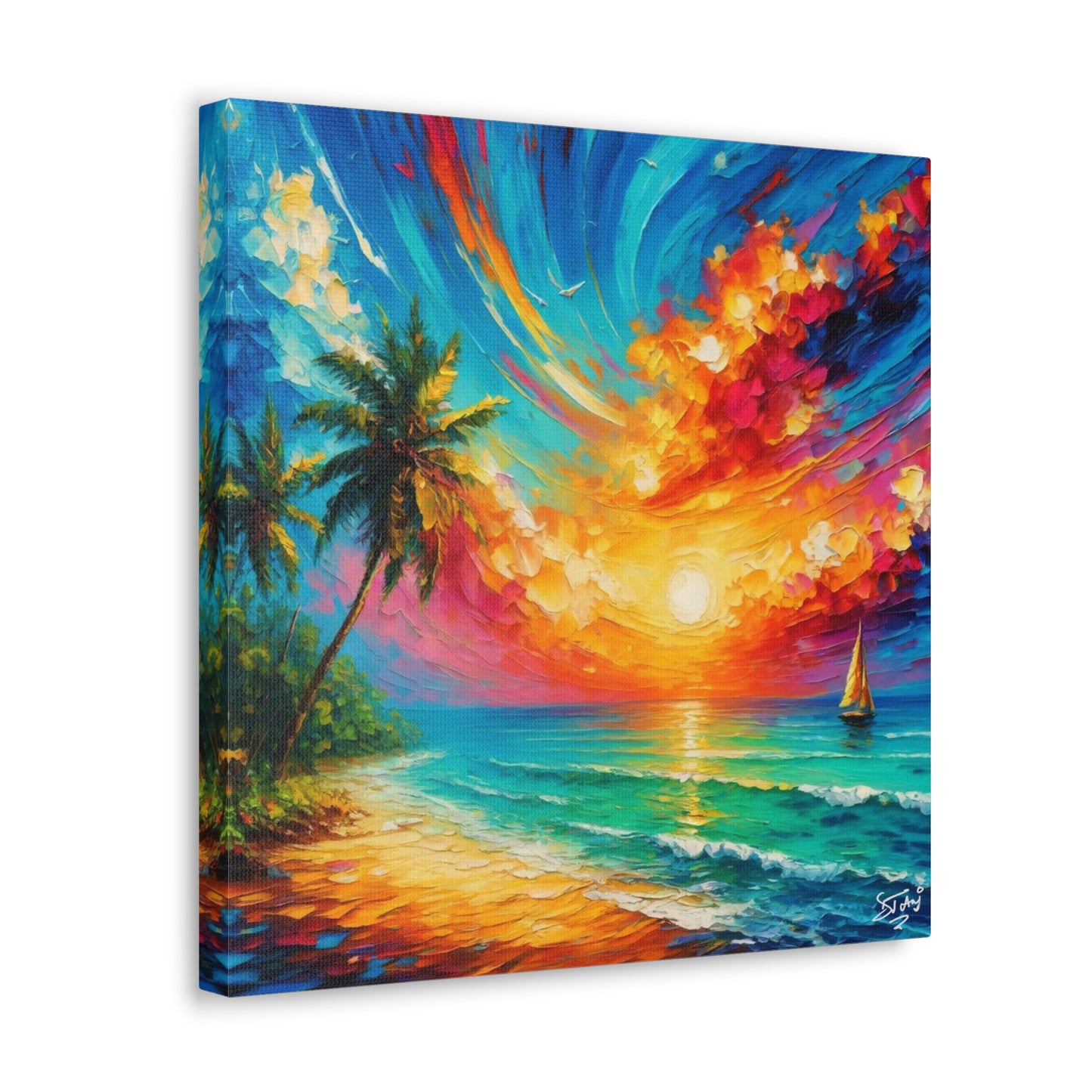 Art Print of Caribbean Beach Scene, Tobago, West Indian Art, Canvas Gallery Wraps