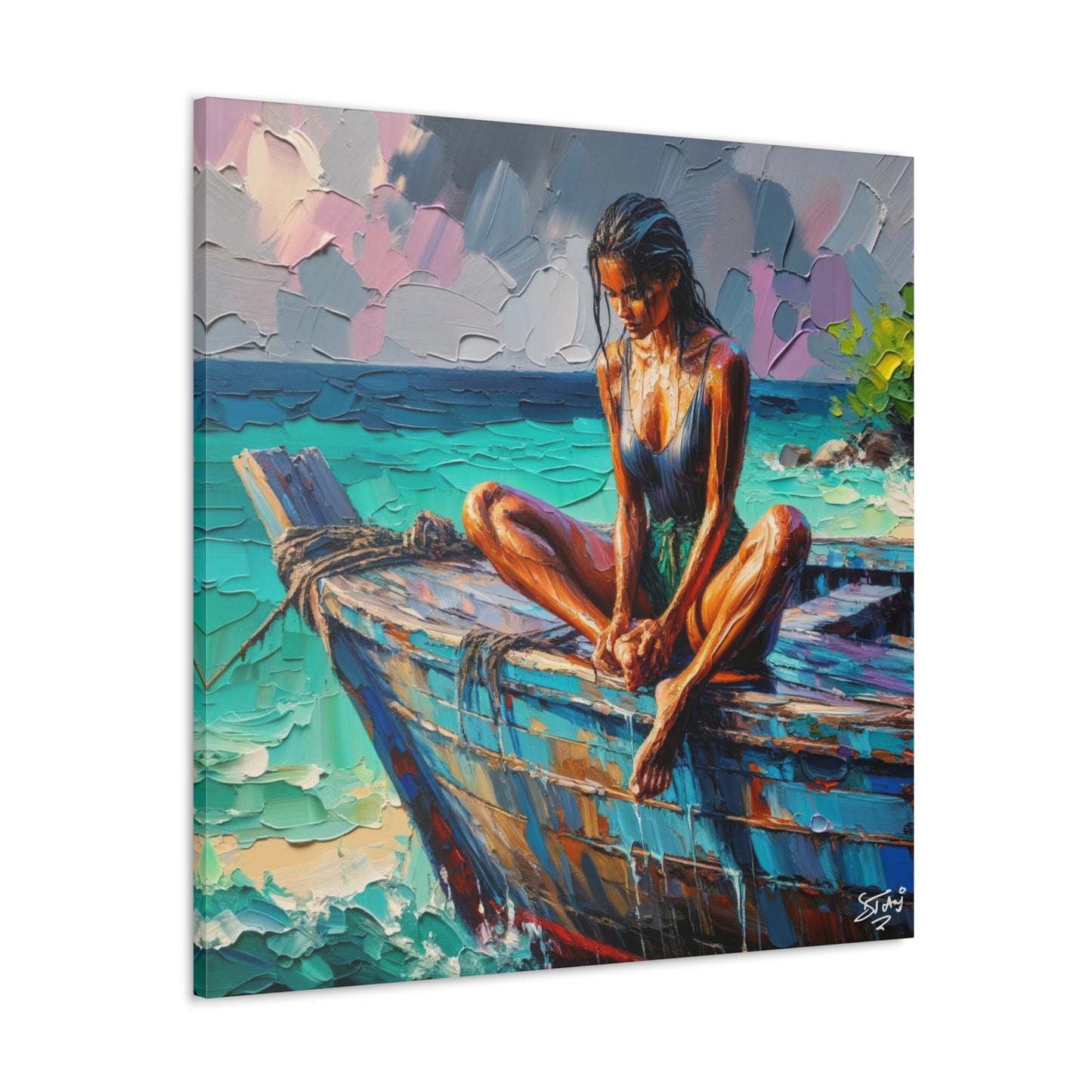 Art Print, Indo-Caribbean Woman, Oil Finish, West Indian Ethnicity, Cultural, Heritage, Semi-Abstract, Canvas Gallery Wrap