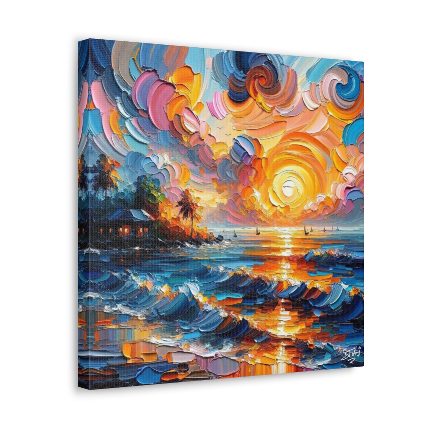 Art Print of Caribbean Sunset, Abstract, Oil Painting, West Indian Art, Canvas Gallery Wraps