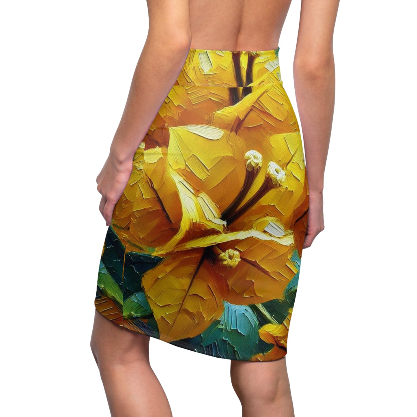 Women's Pencil Skirt (AOP) Yellow Bougainvillea Print