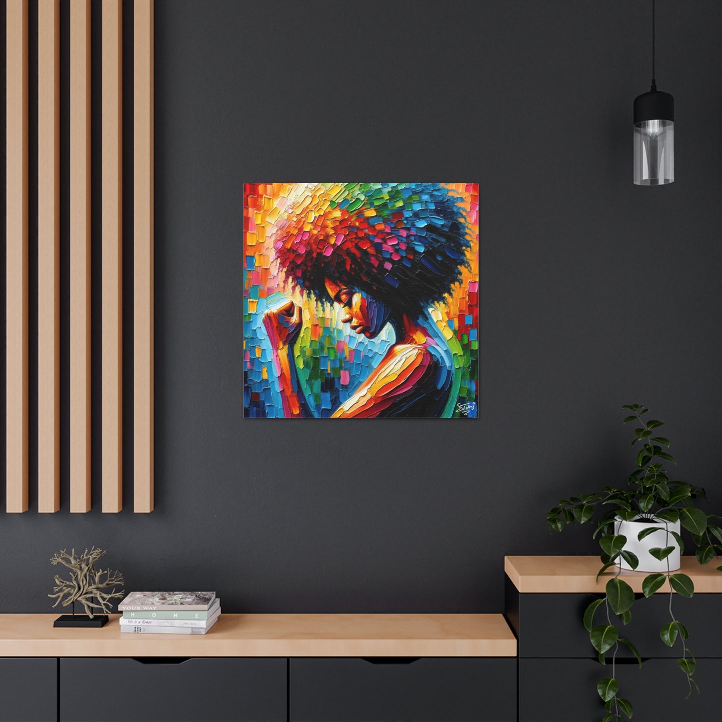 Art Print, Afro-Caribbean Woman, Black Power, Oil Finish, West Indian Ethnicity, Cultural, Heritage, Semi-Abstract, Canvas Gallery Wrap