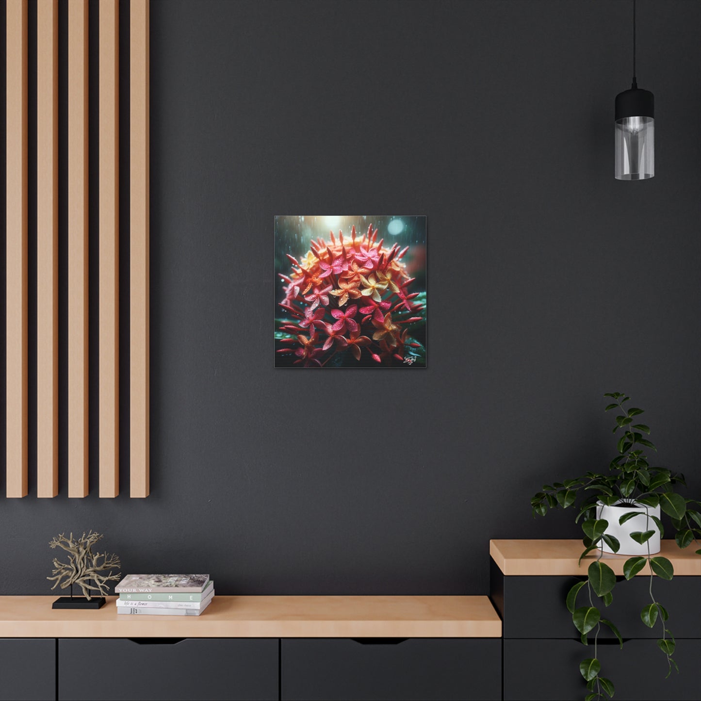 Print of Ixora Flower in The Rain, Caribbean, Vibrant and Vivid Colors of Ixora flowers, Trinidad and Tobago, Canvas Gallery Wraps