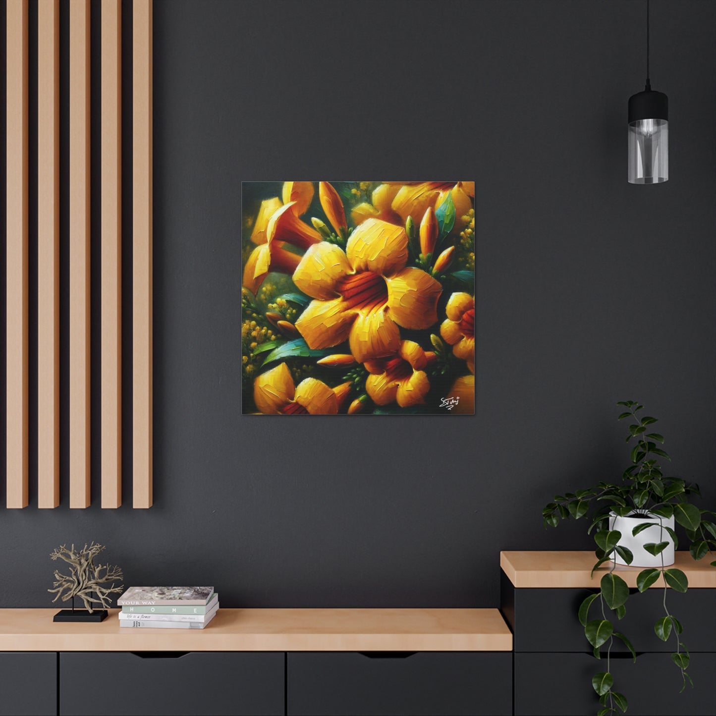 Print#3 of Yellow Allamanda Flowers, Oil Paint Finish, Caribbean, Tropical, Canvas Gallery Wraps