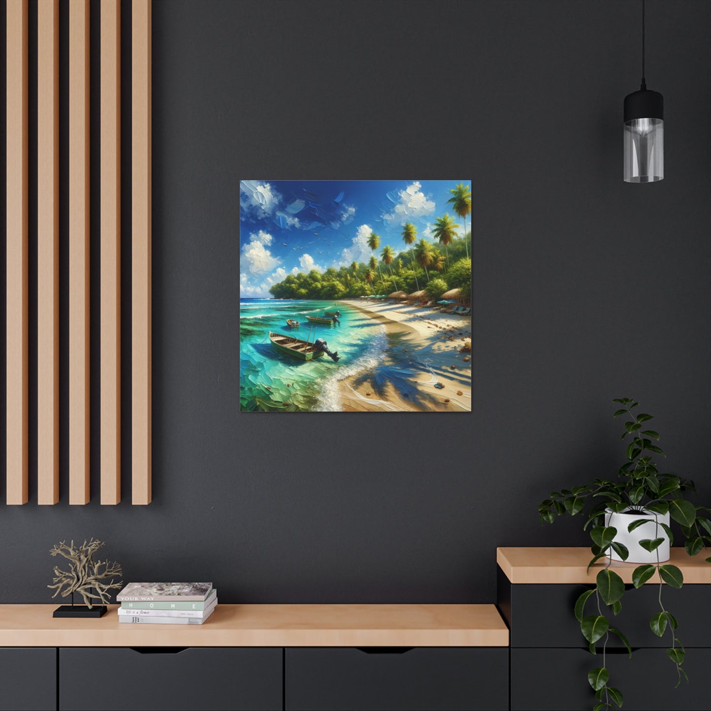 Art Print#2 of Caribbean Beach Scene, Swallows Beach, Tobago, West Indian Art, Canvas Gallery Wraps