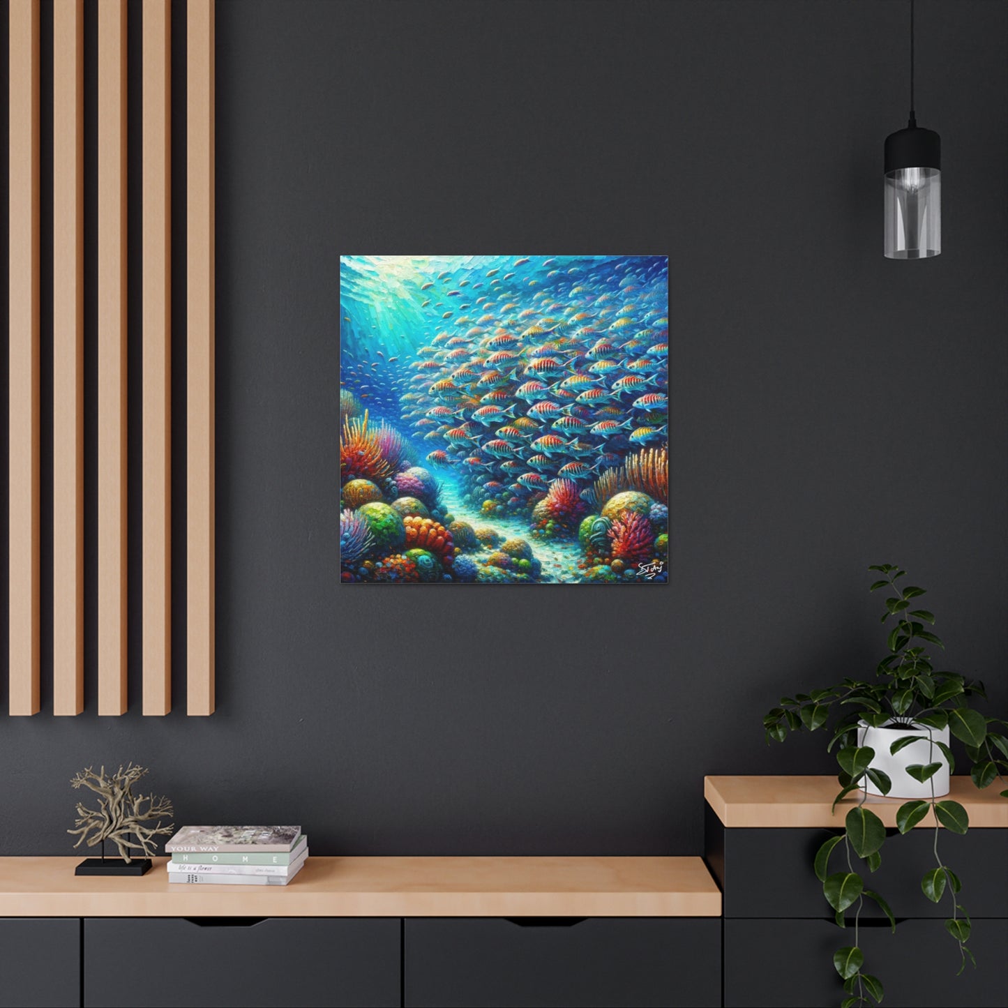 Art Print, School of Squirelfish, Oil Finish, Caribbean Nature, Canvas Gallery Wrap