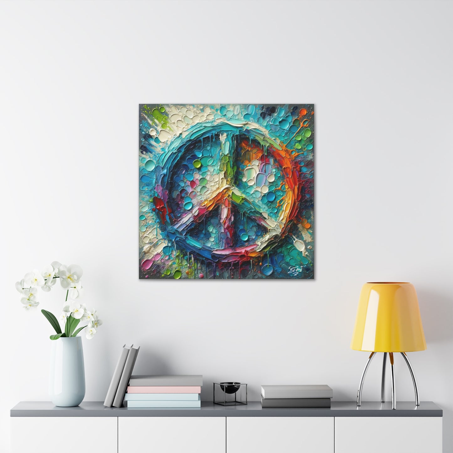 Art Print, "Peace" Oil Finish, Abstract, One Love, West Indian Ethnicity, Cultural, Heritage, Semi-Abstract, Canvas Gallery Wrap