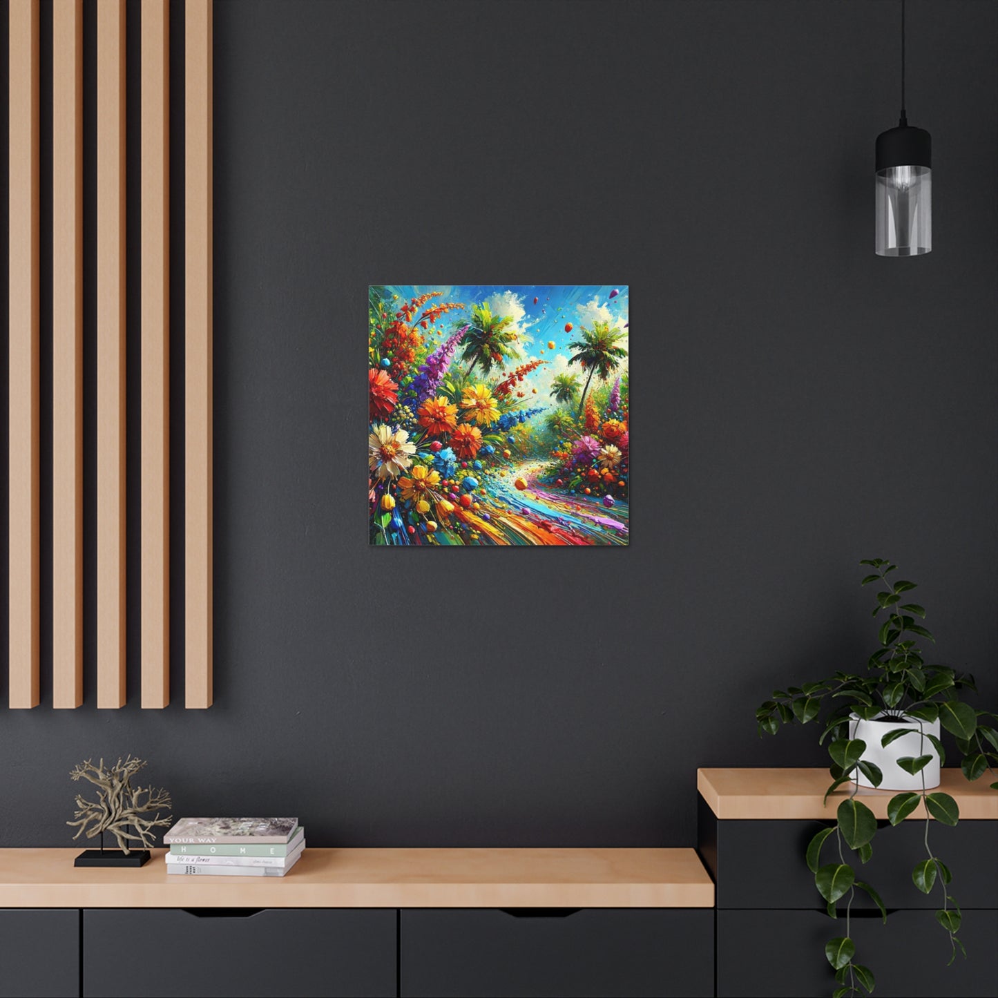 Art Print of Tropical Flower Garden, Abstract Oil Finish, West Indian Art, Canvas Gallery Wraps