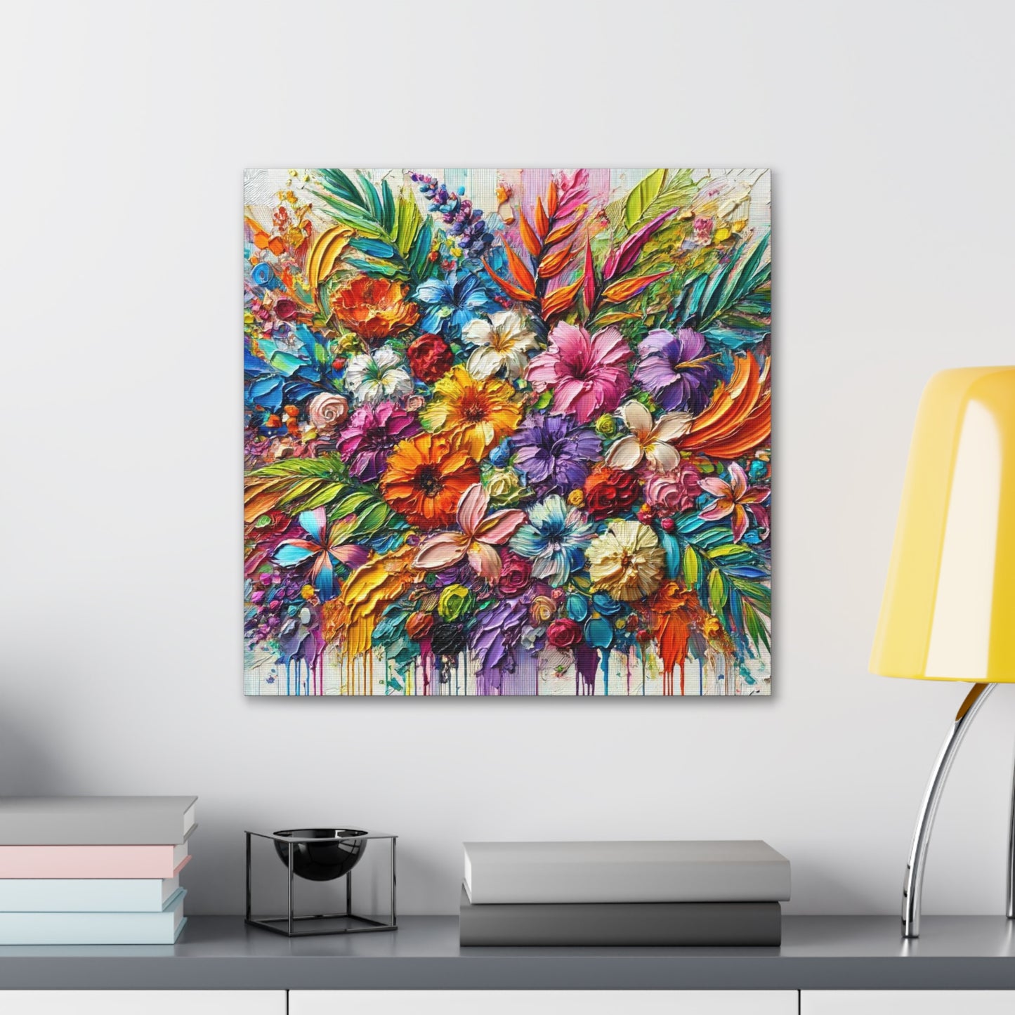 Art Print of Tropical Floral Arrangement, Abstract Oil Finish, West Indian Art, Canvas Gallery Wraps