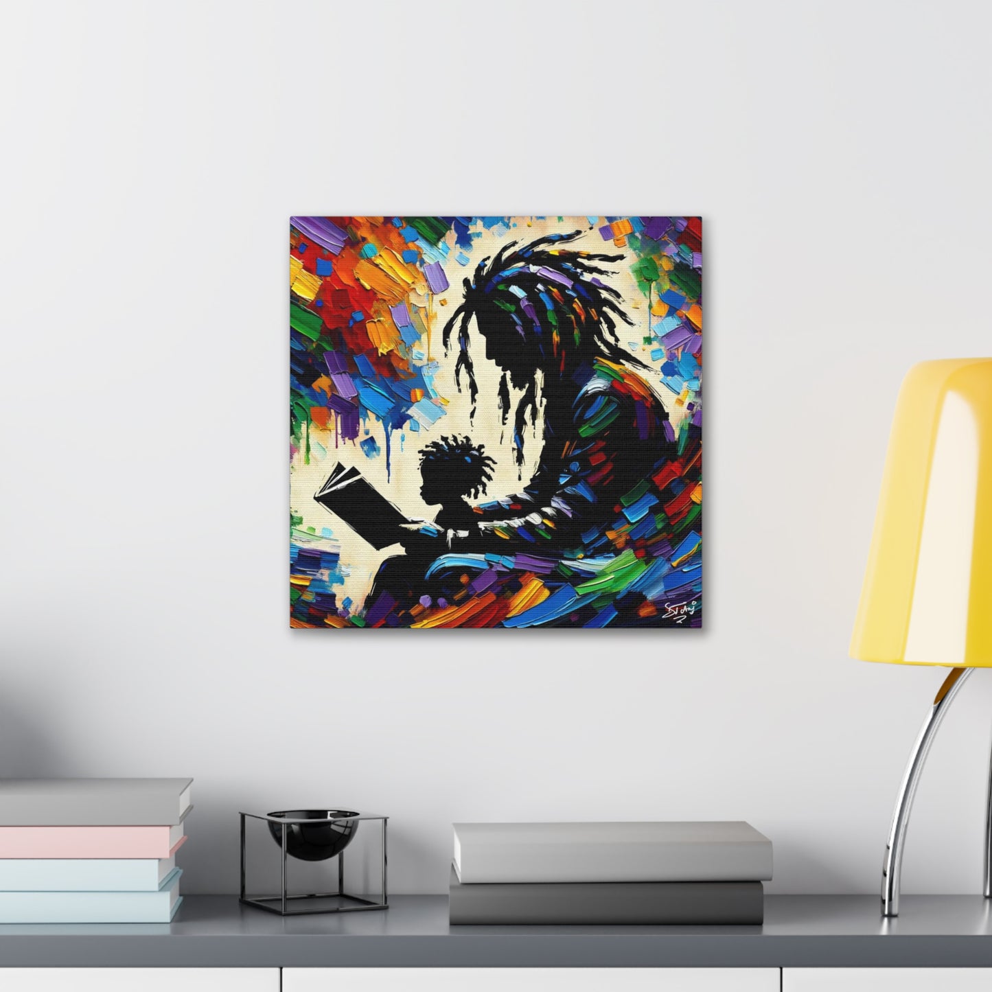 Art Print, Afro-Caribbean Father & Son, Oil Finish, West Indian Ethnicity, Cultural, Heritage, Abstract, Canvas Gallery Wrap