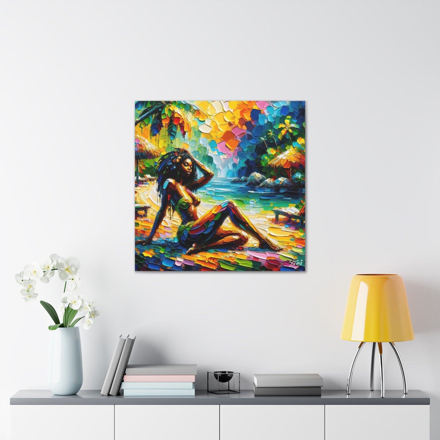 Art Print, Afro-Caribbean Woman, Oil Finish, West Indian Ethnicity, Cultural, Heritage, Semi-Abstract, Canvas Gallery Wrap