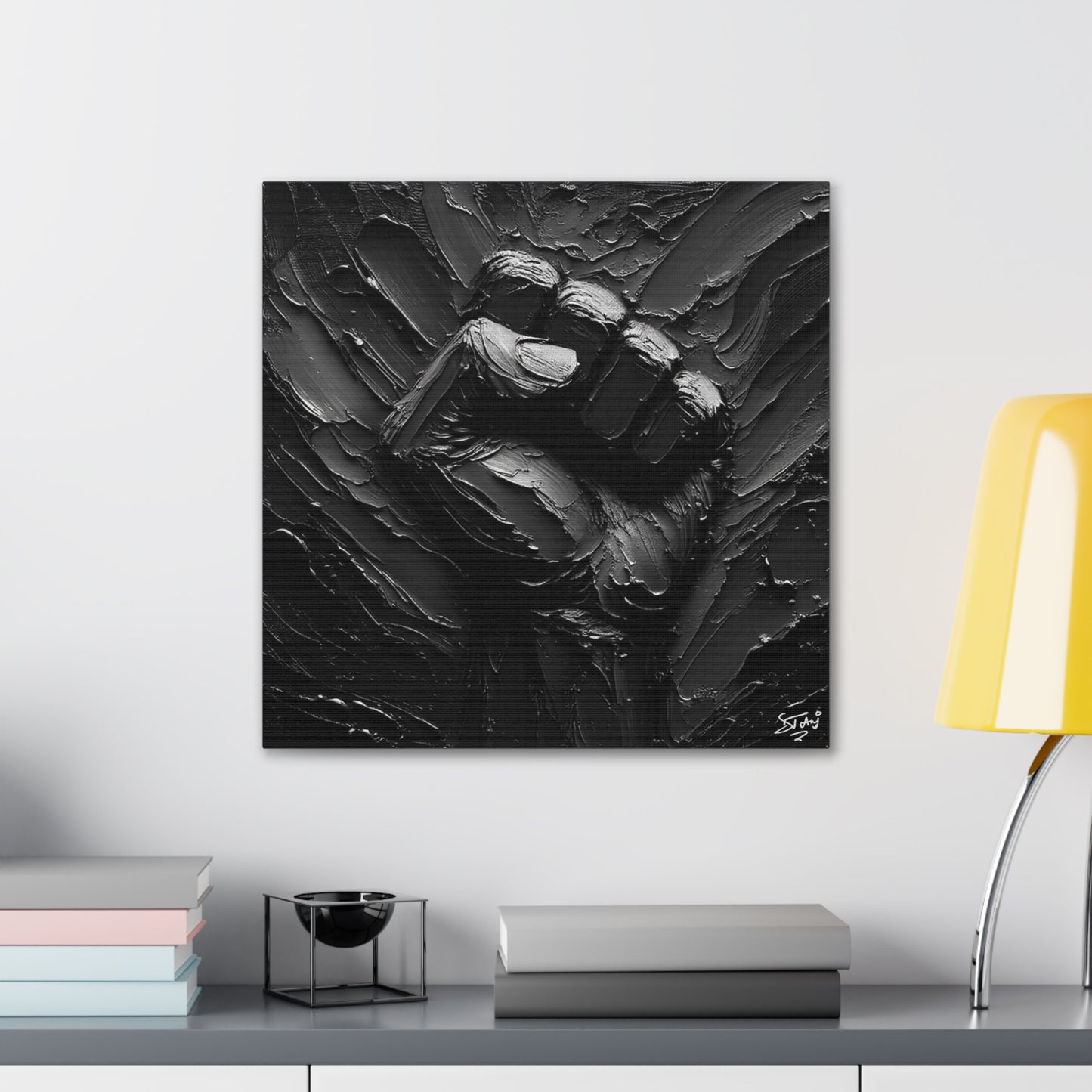 Art Print, Black Hand, Black Power, Oil Finish, Unity, One Love, Semi-Abstract, Canvas Gallery Wrap