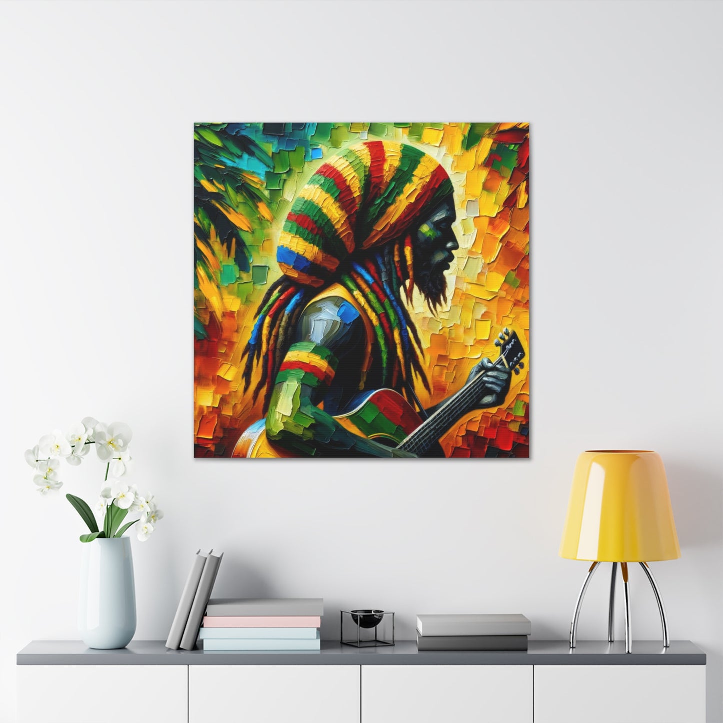 Art Print of Rastaman#5, Oil Finish, West Indian Ethnicity, Cultural, Heritage, Afro-Caribbean Man, Semi-Abstract, Canvas Gallery Wrap