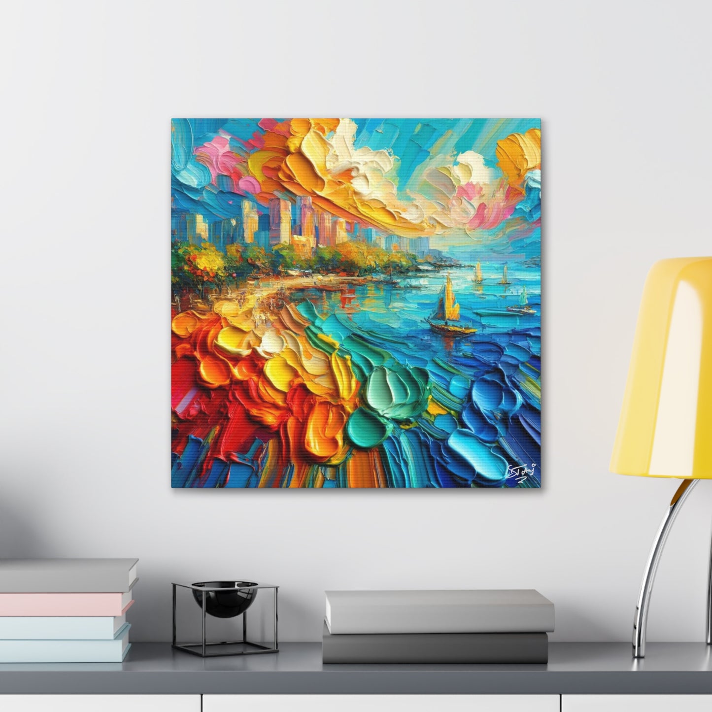 Art Print of Caribbean Beach Scene, Abstract, Oil Painting, West Indian Art, Canvas Gallery Wraps