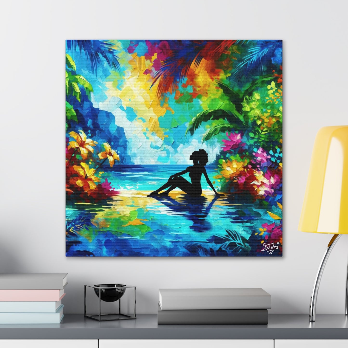 Art Print, Afro-Caribbean Woman, Silhouette, Oil Finish, West Indian Ethnicity, Cultural, Heritage, Abstract, Canvas Gallery Wrap