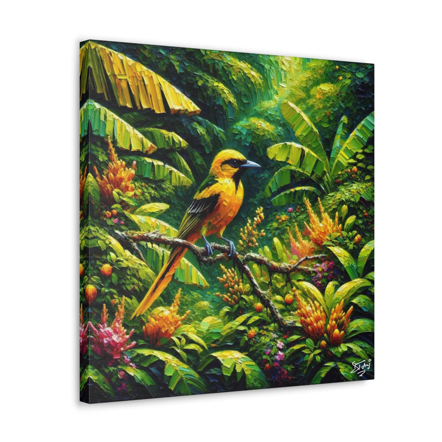 Art Print, Yellow Oriole (Plantain Bird), Caribbean Birds, Oil Finish, Caribbean Nature, Cultural, Heritage, Canvas Gallery Wrap