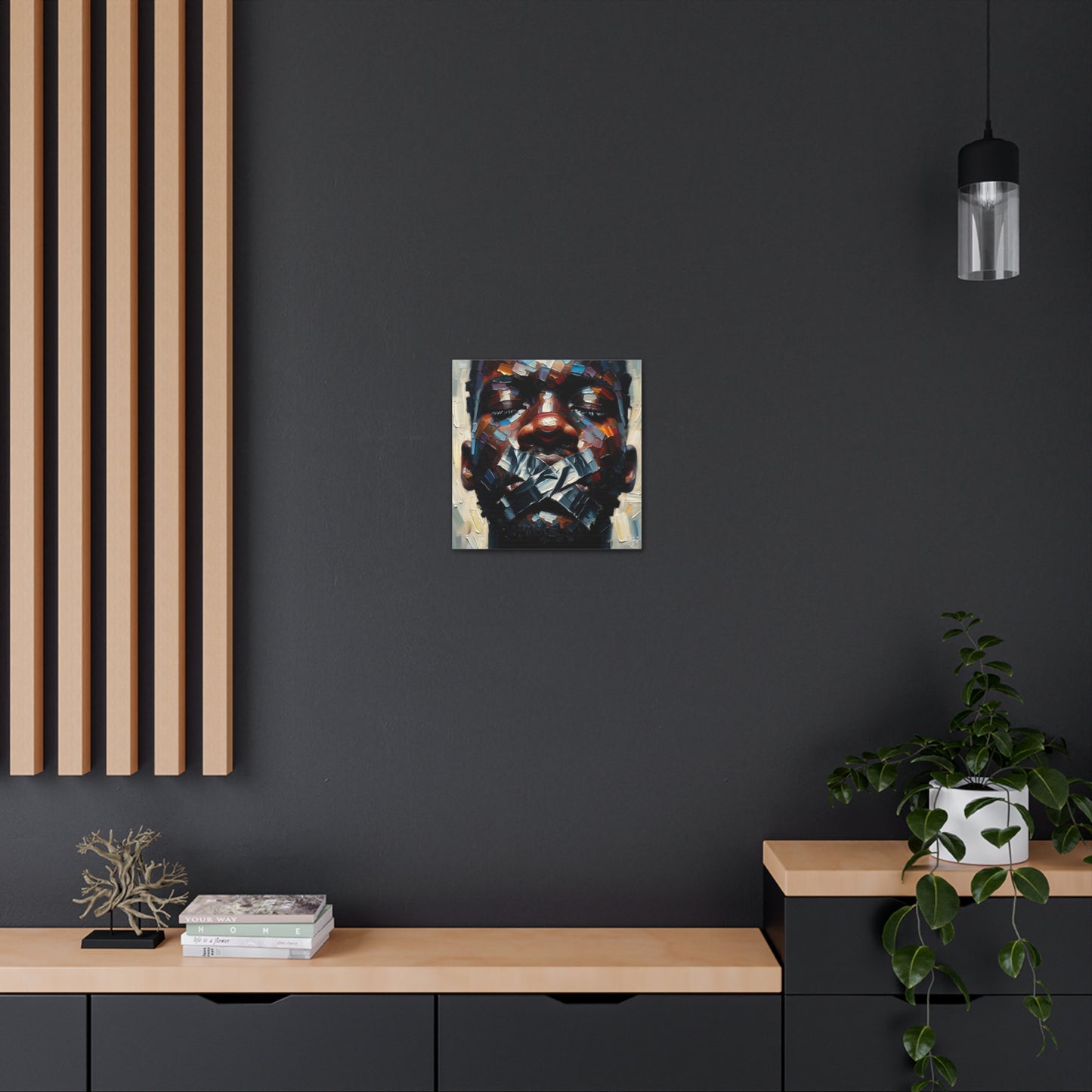 Art Print, Afro-Caribbean Man Silenced? Oil Finish, West Indian Ethnicity, Cultural, Heritage, Semi-Abstract, Canvas Gallery Wrap