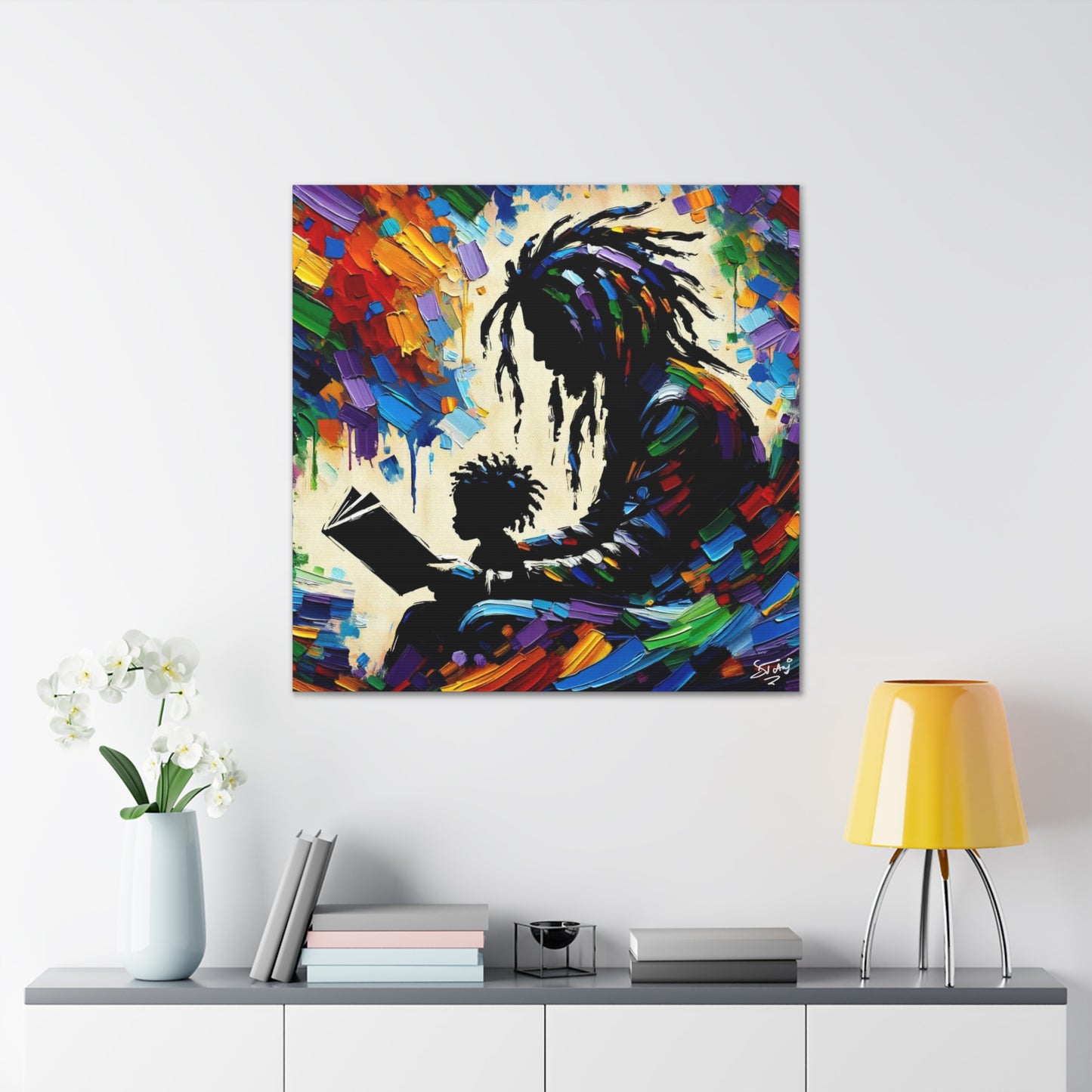 Art Print, Afro-Caribbean Father & Son, Oil Finish, West Indian Ethnicity, Cultural, Heritage, Abstract, Canvas Gallery Wrap