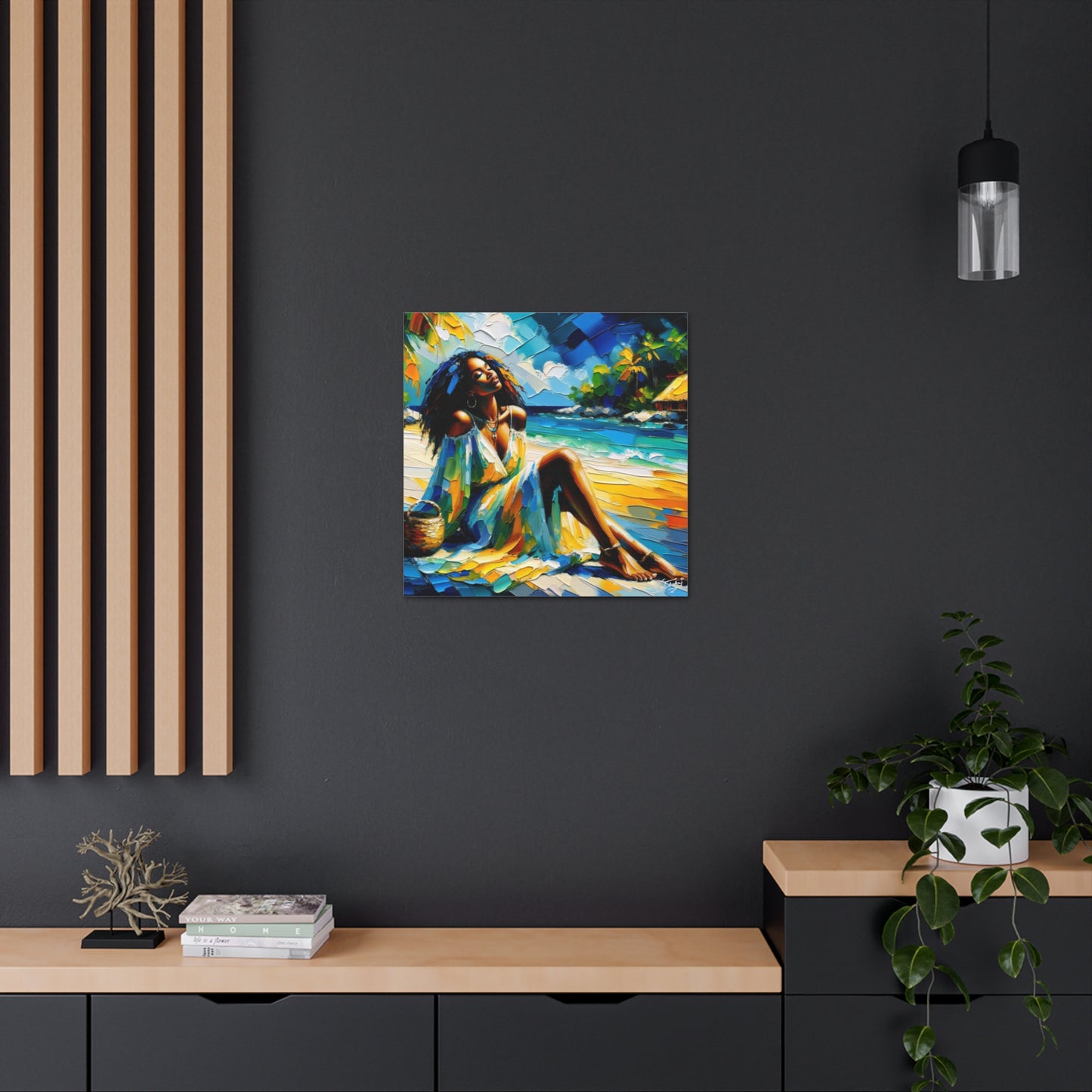 Art Print, Afro-Caribbean Woman, "Relaxing" Oil Finish, West Indian Ethnicity, Cultural, Heritage, Abstract, Canvas Gallery Wrap