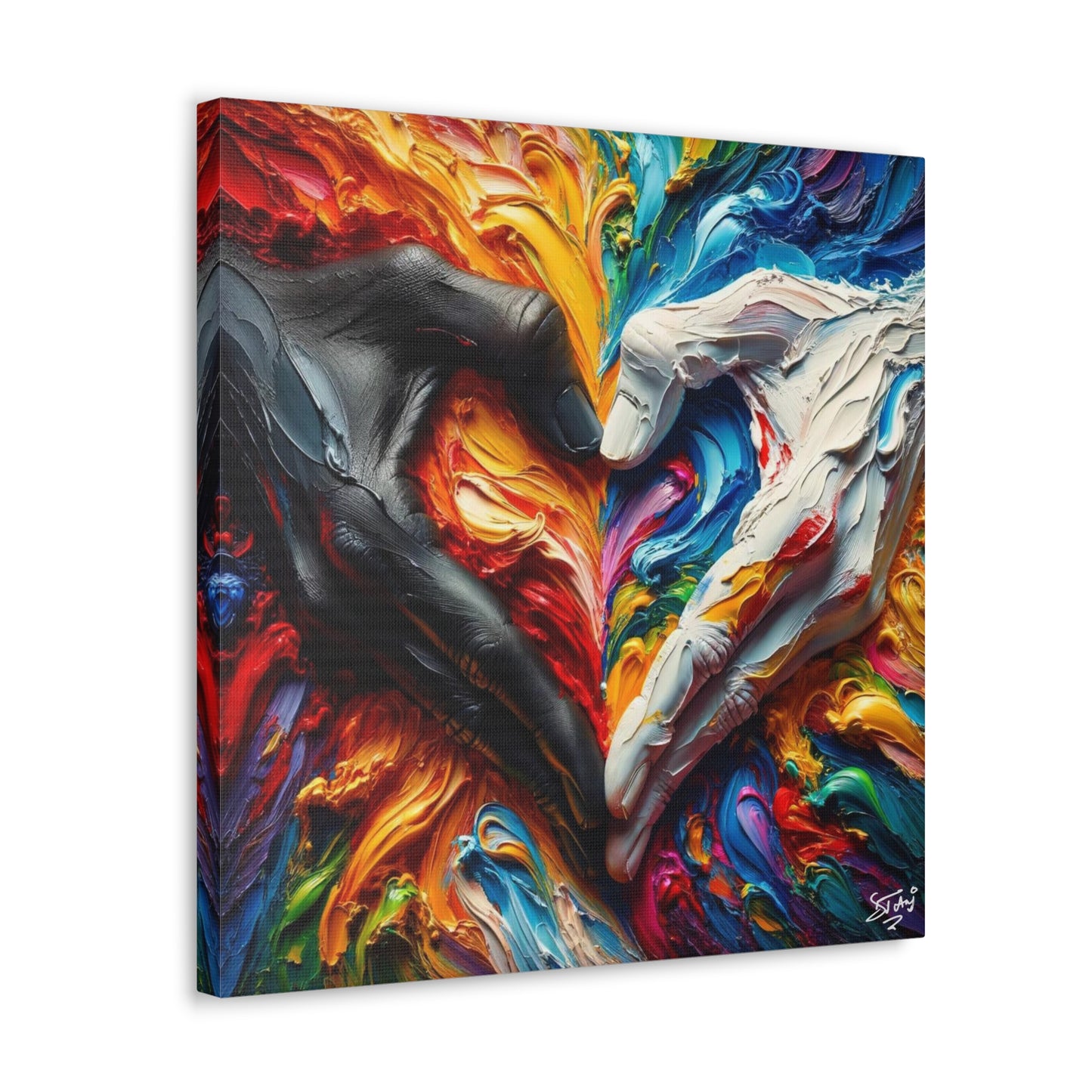 Art Print, Hands 'In Love,' Oil Finish, Unity, One Love, Semi-Abstract, Canvas Gallery Wrap