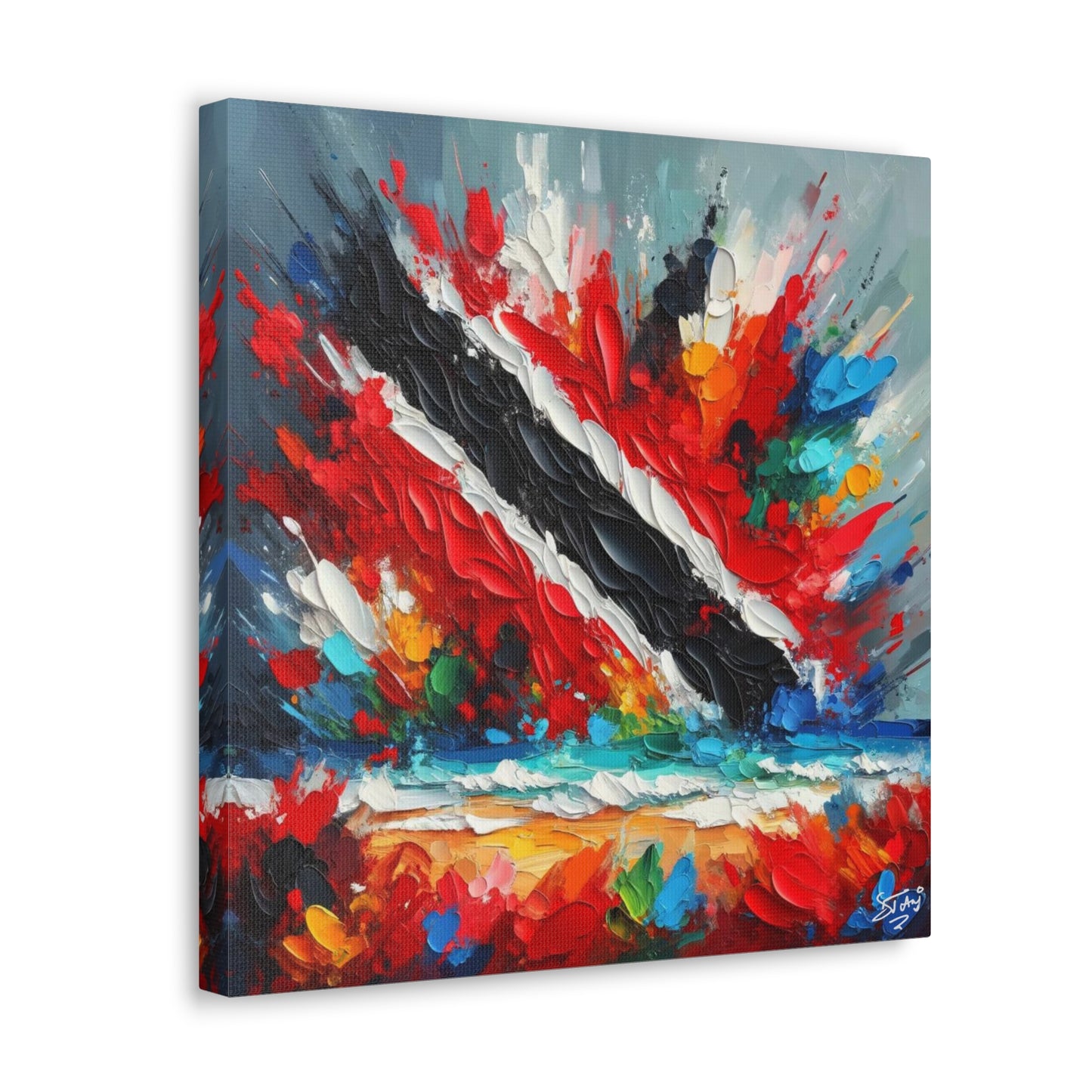 Art Print, Trinidad Abstract Scene, Oil Finish, Unity, One Love, Semi-Abstract, Canvas Gallery Wrap