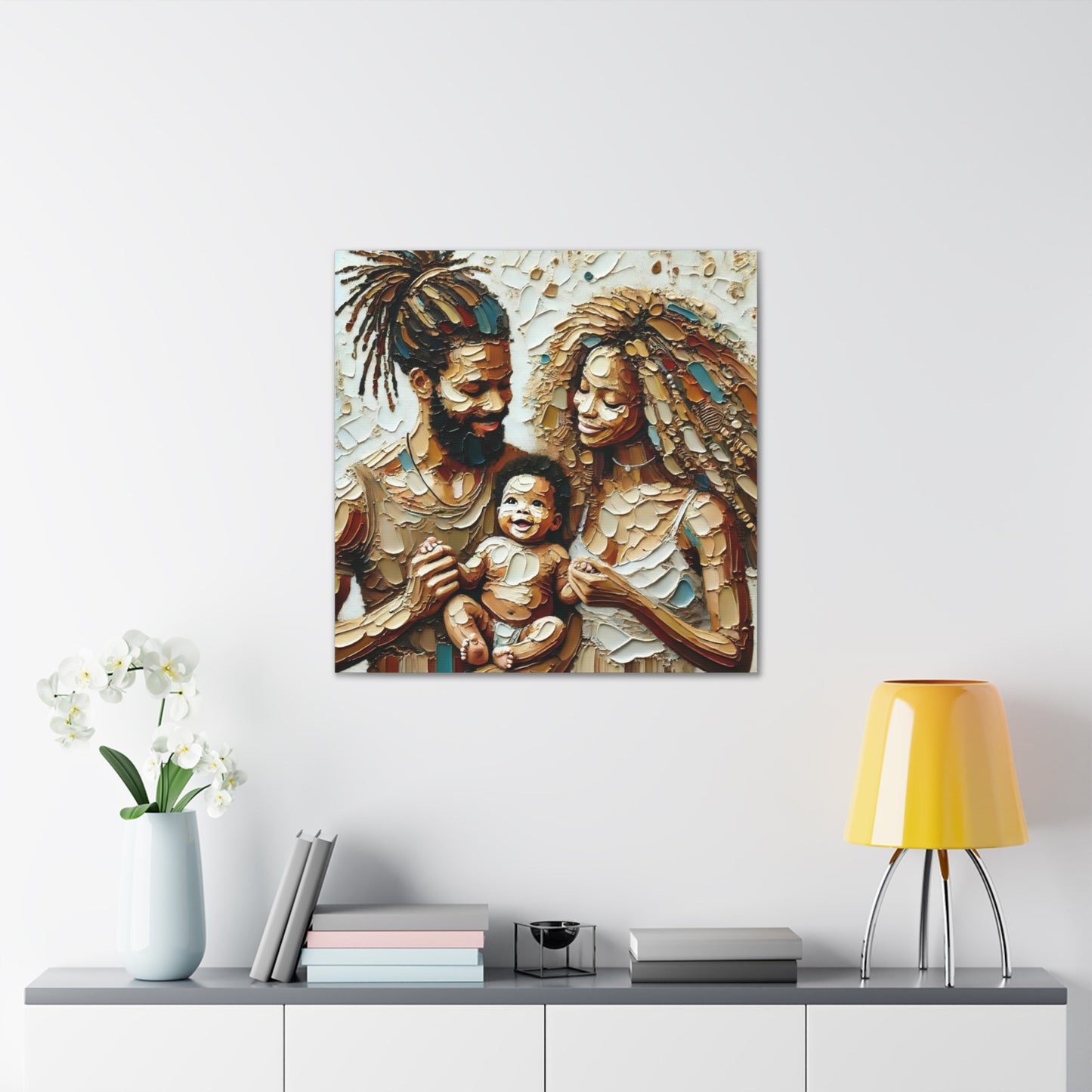 Art Print, Afro-Caribbean Family, Semi-Abstract, Oil Finish, West Indian Ethnicity, Cultural, Heritage, Semi-Abstract, Canvas Gallery Wrap