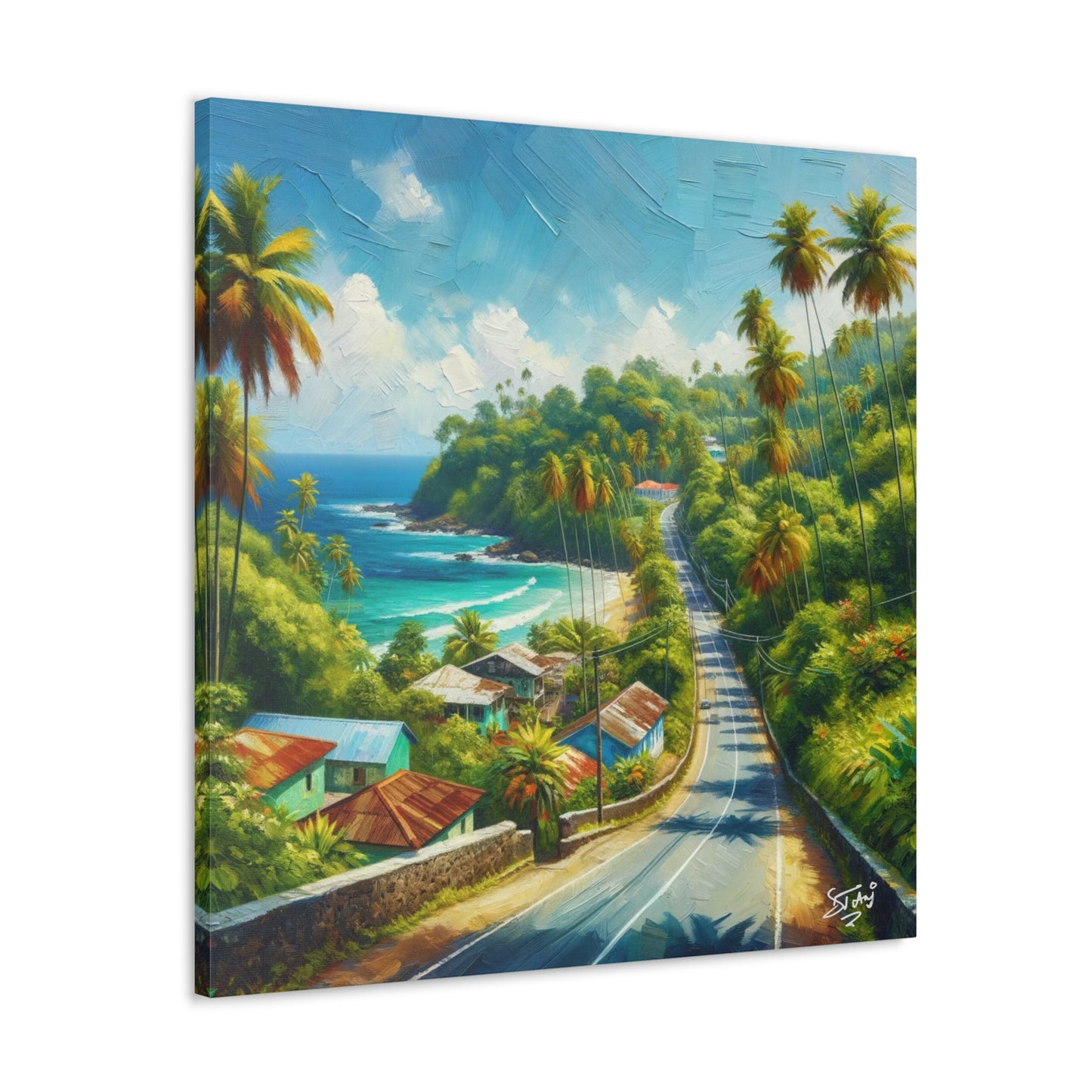 Art Print, Tranquil Countryside Road in Tobago, West Indian Art, Canvas Gallery Wraps