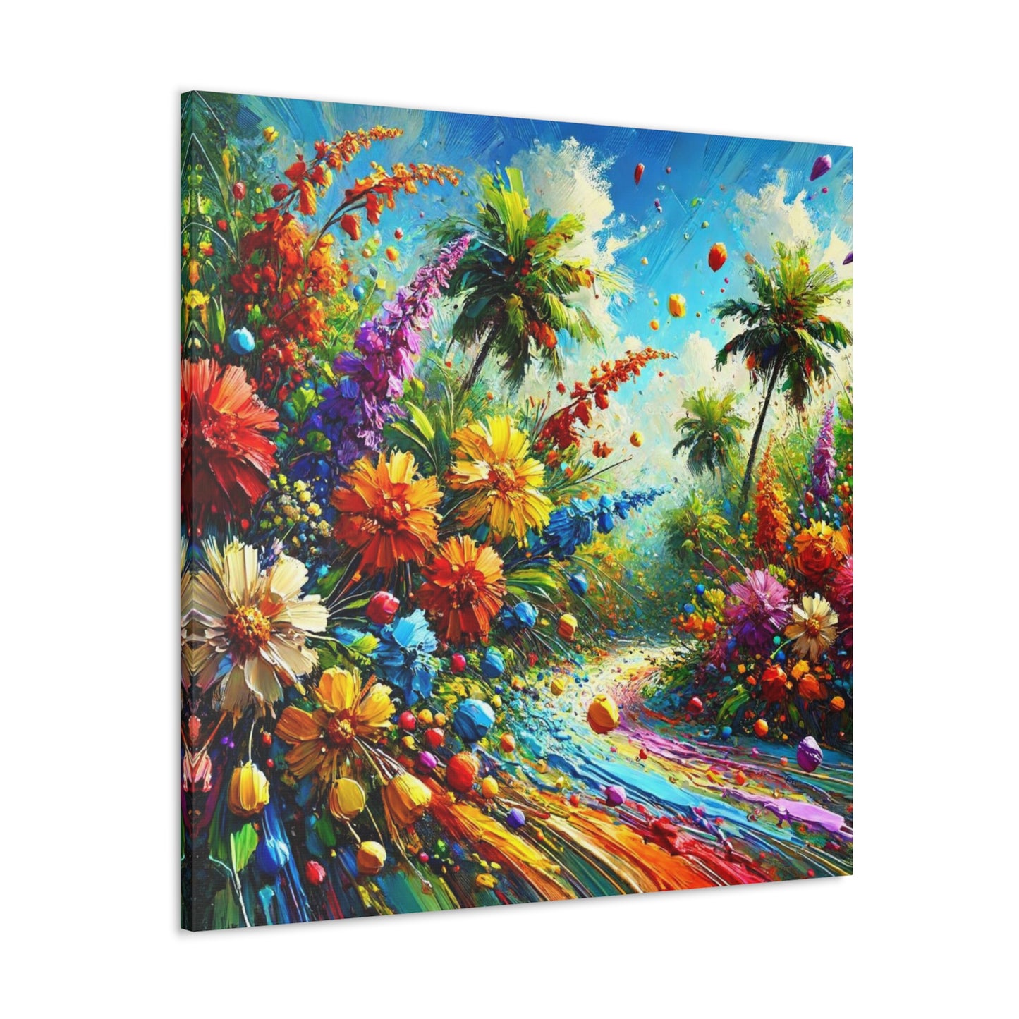 Art Print of Tropical Flower Garden, Abstract Oil Finish, West Indian Art, Canvas Gallery Wraps