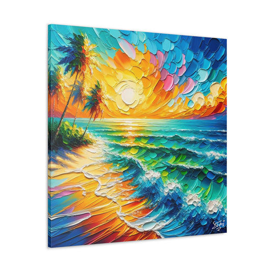 Art Print of Caribbean Beach Scene, West Indian Art, Canvas Gallery Wraps