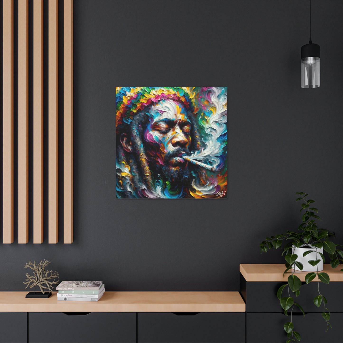 Art Print, "Rastaman Live Up," Oil Finish, West Indian Ethnicity, Cultural, Heritage, Semi-Abstract, Canvas Gallery Wrap