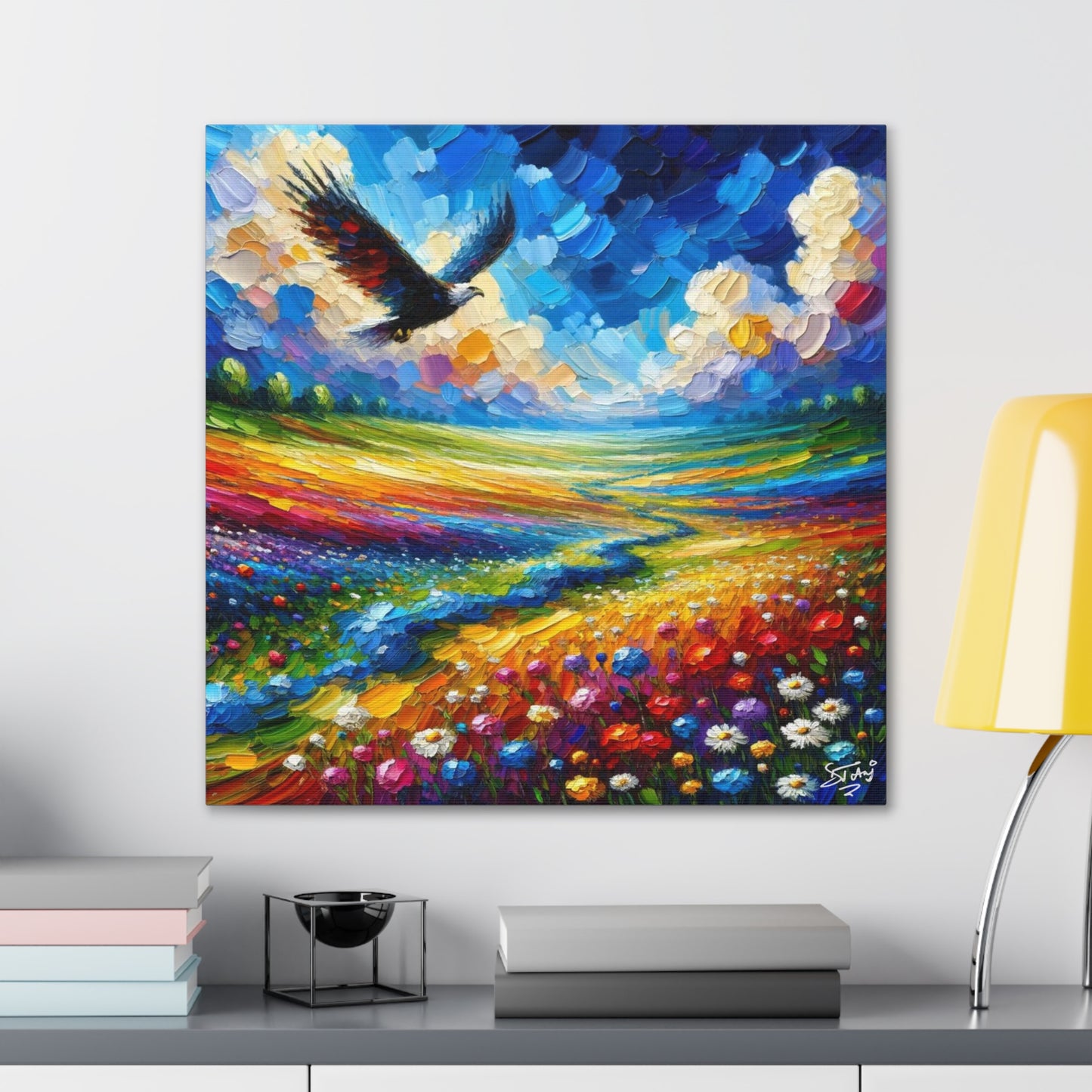 Art Print, "Bird Enjoying View," Oil Finish, Caribbean Nature, Cultural, Heritage, Semi-Abstract, Canvas Gallery Wrap