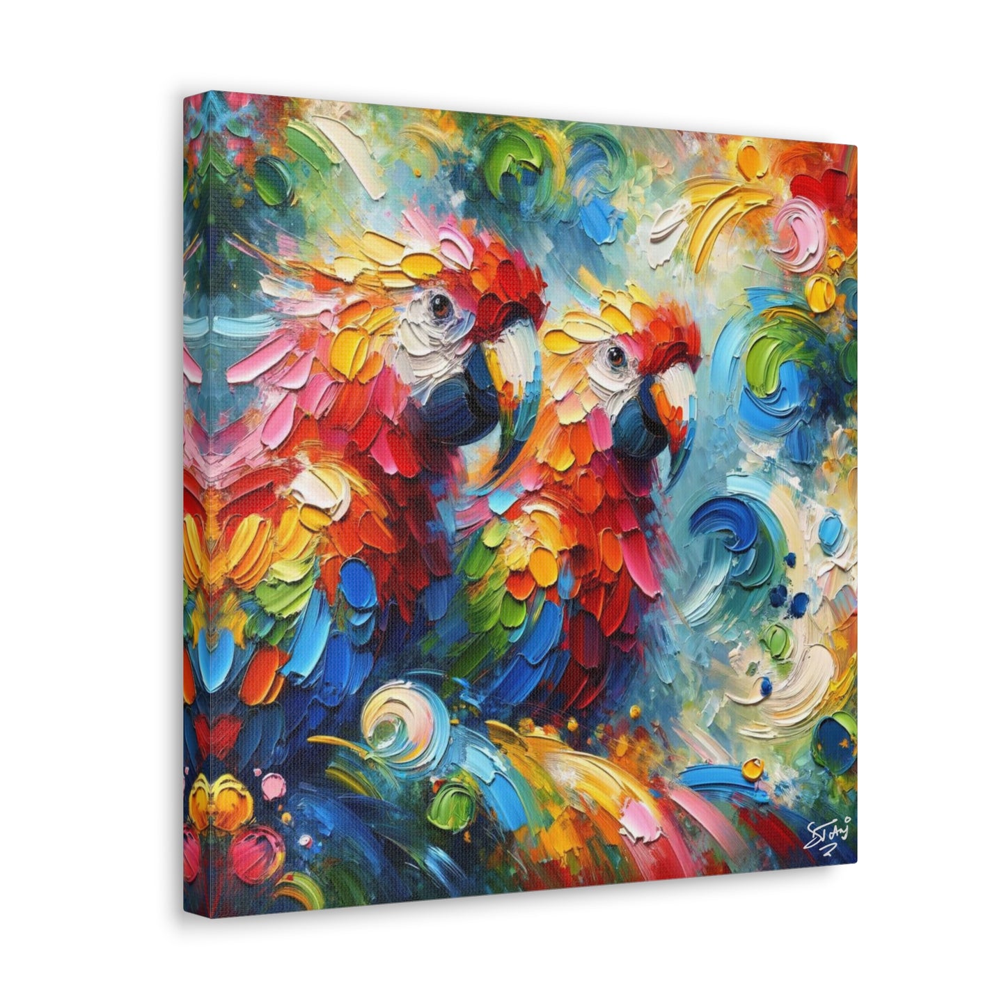 Art Print, The Parrots, Oil Finish, Caribbean Nature, Cultural, Heritage, Semi-Abstract, Canvas Gallery Wrap