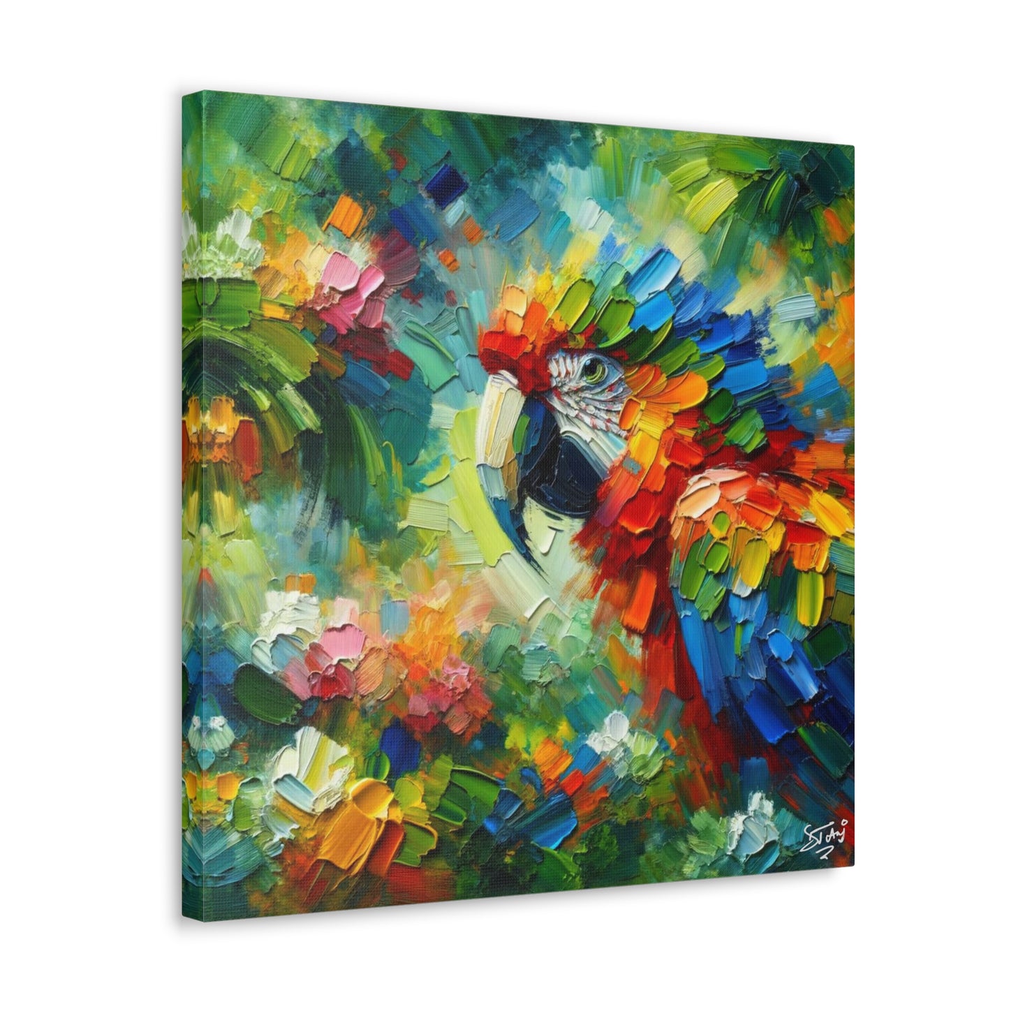 Art Print, The Parrot, Oil Finish, Caribbean Nature, Cultural, Heritage, Semi-Abstract, Canvas Gallery Wrap