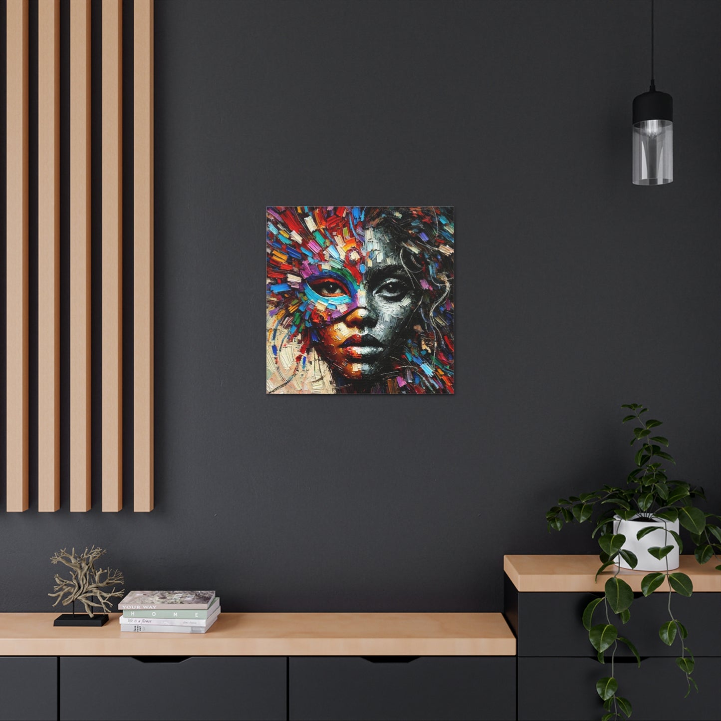 Art Print, African Woman, Black Power, Silhouette, Mask, Abstract Oil Finish, Unity, One Love, Canvas Gallery Wrap