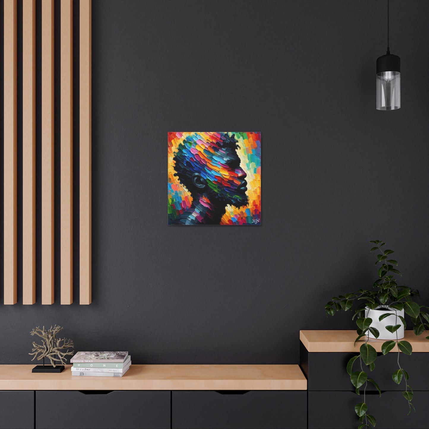 Art Print, Afro-Caribbean Man in Silhouette, Oil Finish, West Indian Ethnicity, Cultural, Heritage, Semi-Abstract, Canvas Gallery Wrap