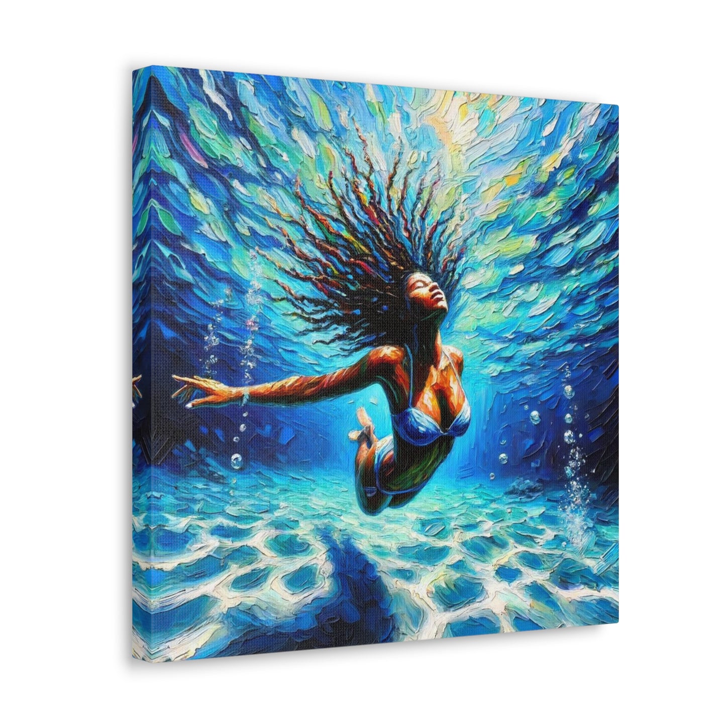 Art Print, Afro-Caribbean Woman, "Submerged" Oil Finish, West Indian Ethnicity, Cultural, Heritage, Abstract, Canvas Gallery Wrap