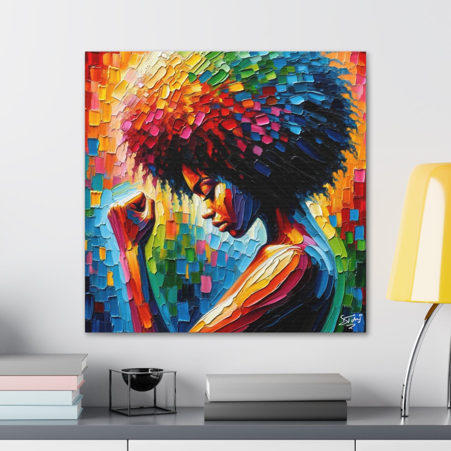 Art Print, Afro-Caribbean Woman, Black Power, Oil Finish, West Indian Ethnicity, Cultural, Heritage, Semi-Abstract, Canvas Gallery Wrap