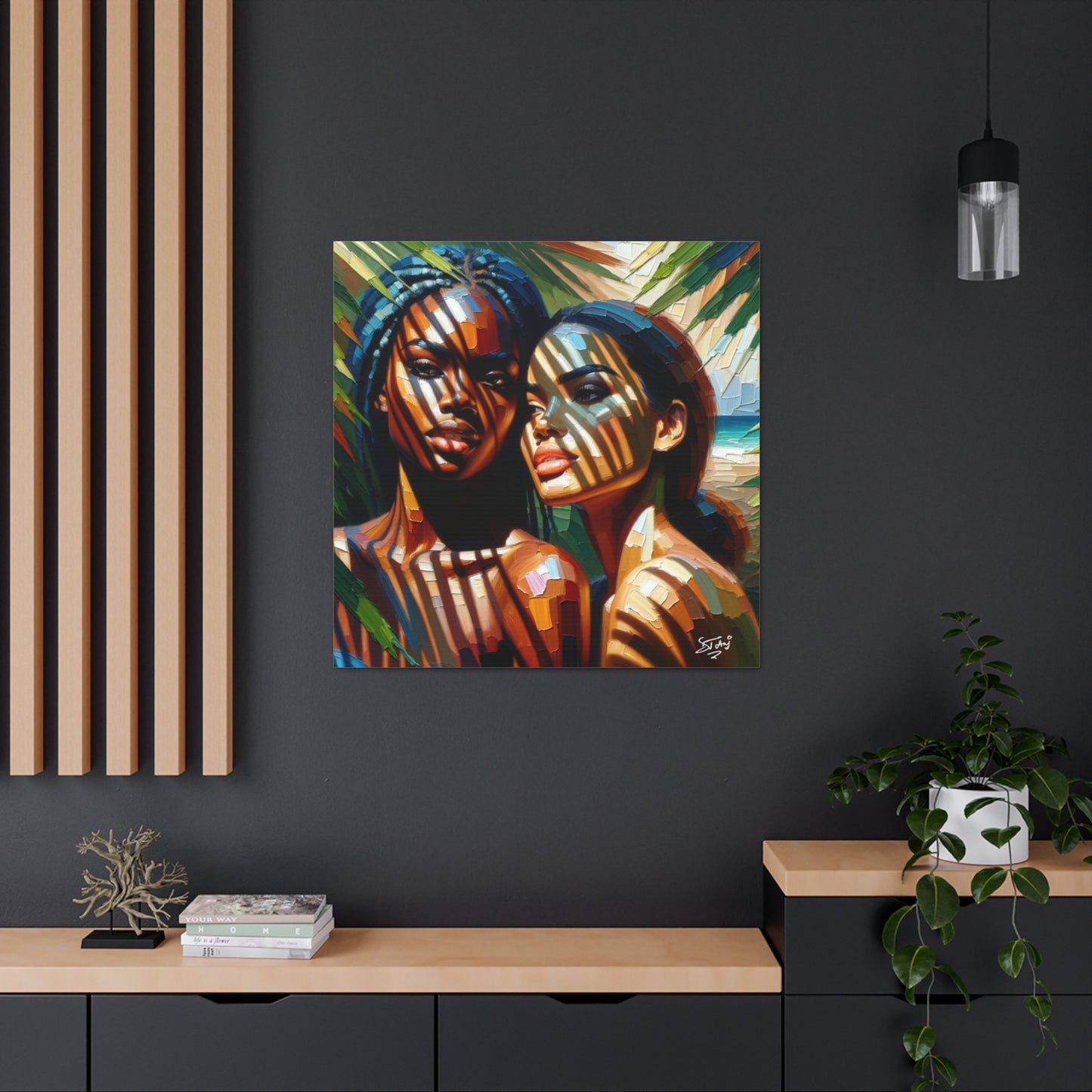 Art Print, Caribbean Women, "In the Shade" Oil Finish, West Indian Ethnicity, Cultural, Heritage, Canvas Gallery Wrap