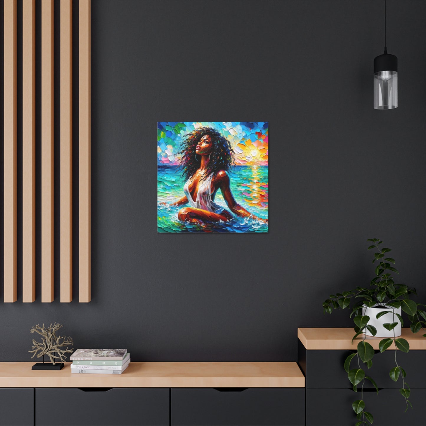 Art Print, Afro-Caribbean Woman, "Sea Bath" Abstract, Oil Finish, West Indian Ethnicity, Cultural, Heritage, Abstract, Canvas Gallery Wrap